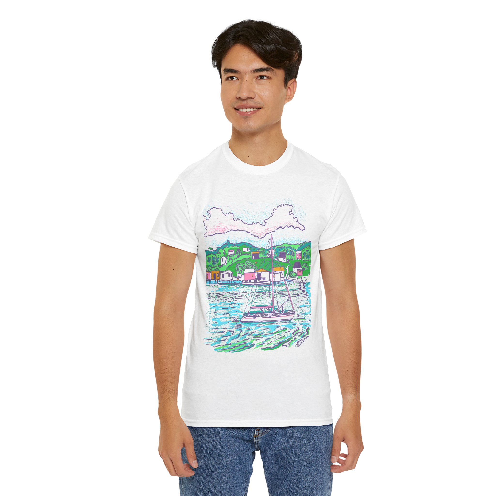 Catamaran Cruising the Bay - - Unisex Heavy Cotton T-Shirt | Gildan 5000 - Image 5