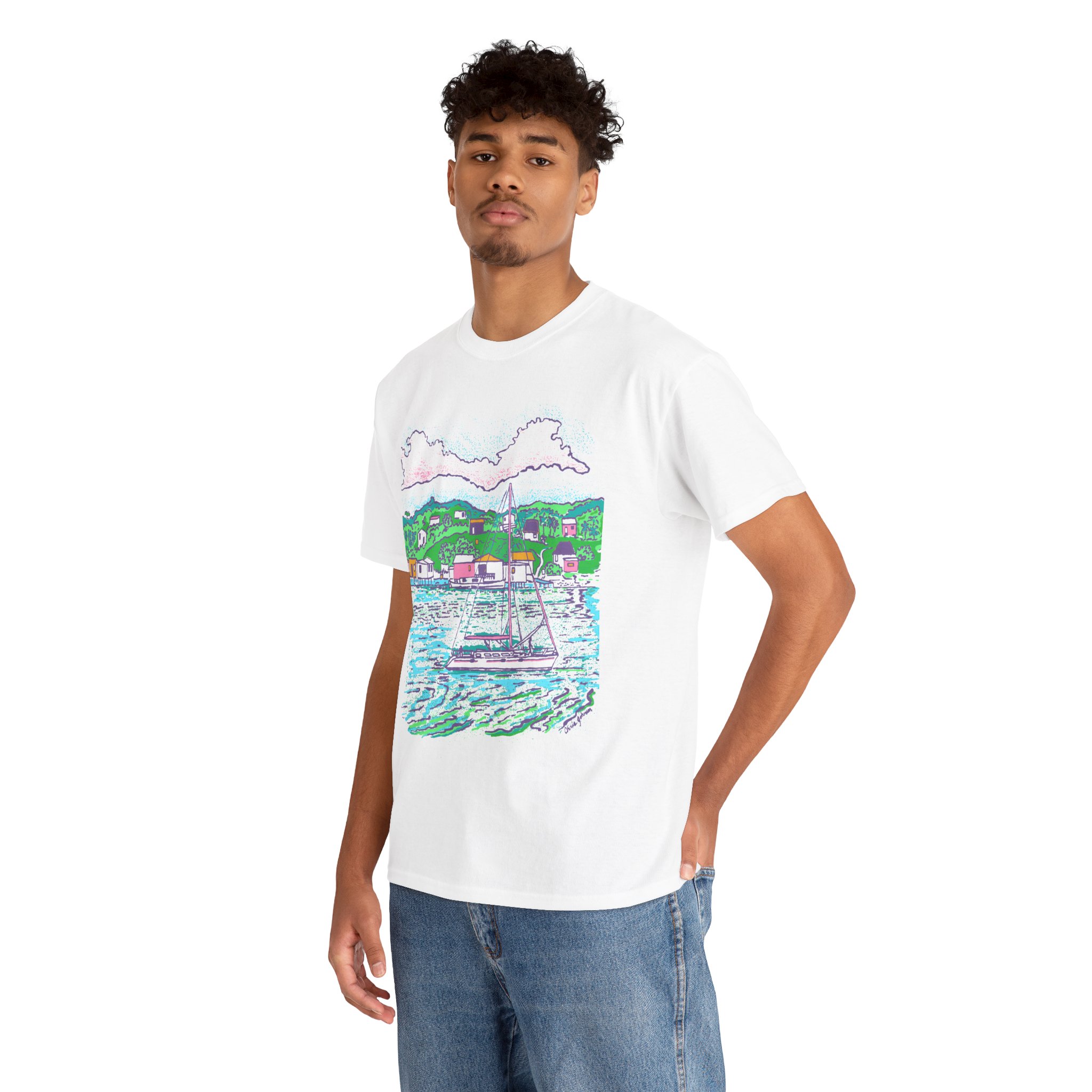 Catamaran Cruising the Bay - - Unisex Heavy Cotton T-Shirt | Gildan 5000 - Image 4