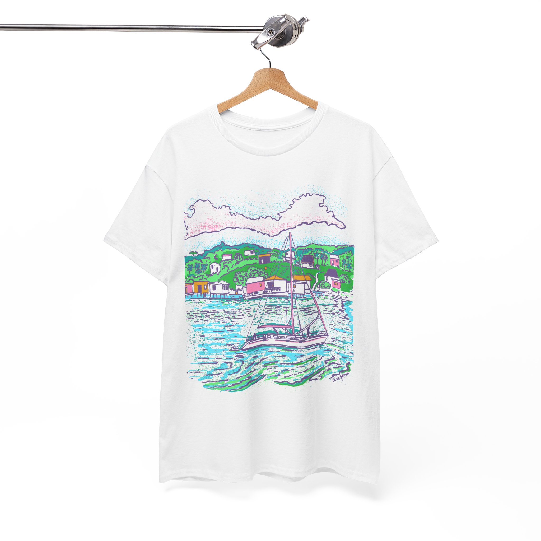 Catamaran Cruising the Bay - - Unisex Heavy Cotton T-Shirt | Gildan 5000 - Image 2