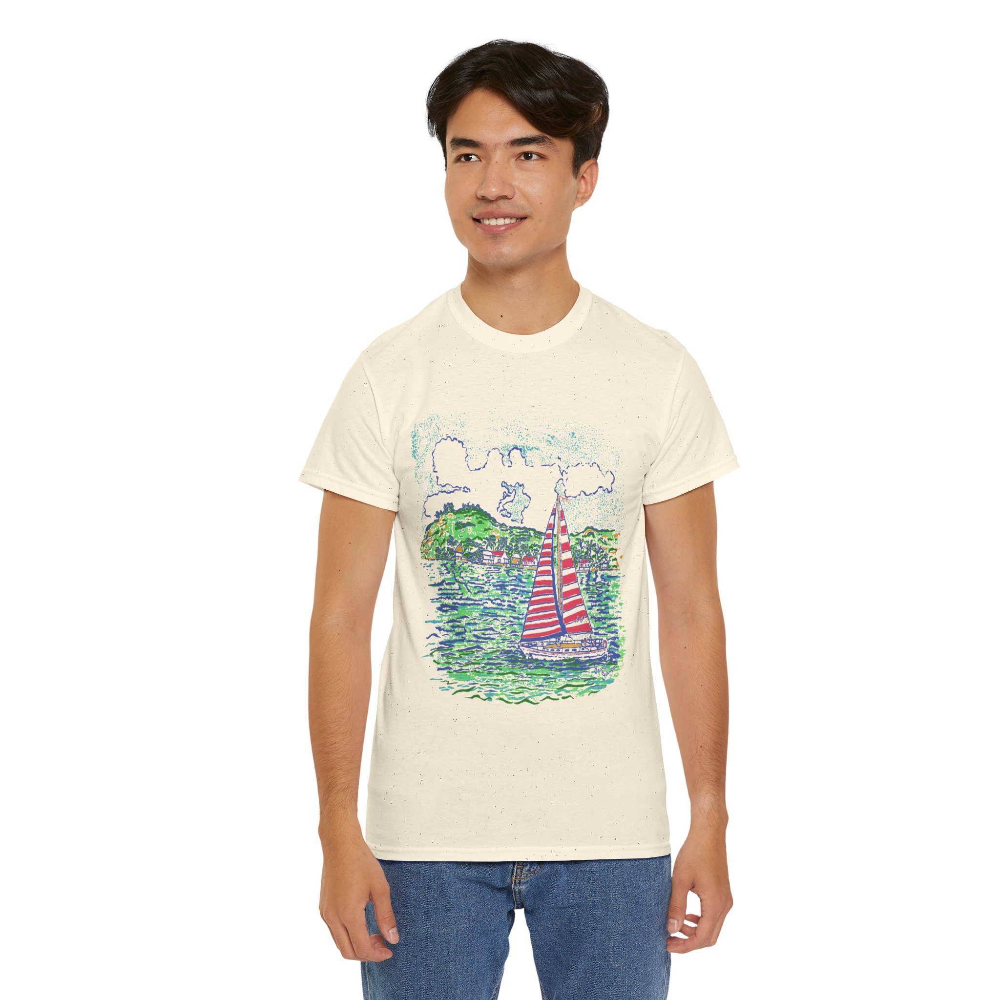 Caribbean Sailboat in the Wind - Unisex Heavy Cotton T-Shirt | Gildan 5000 - Image 8
