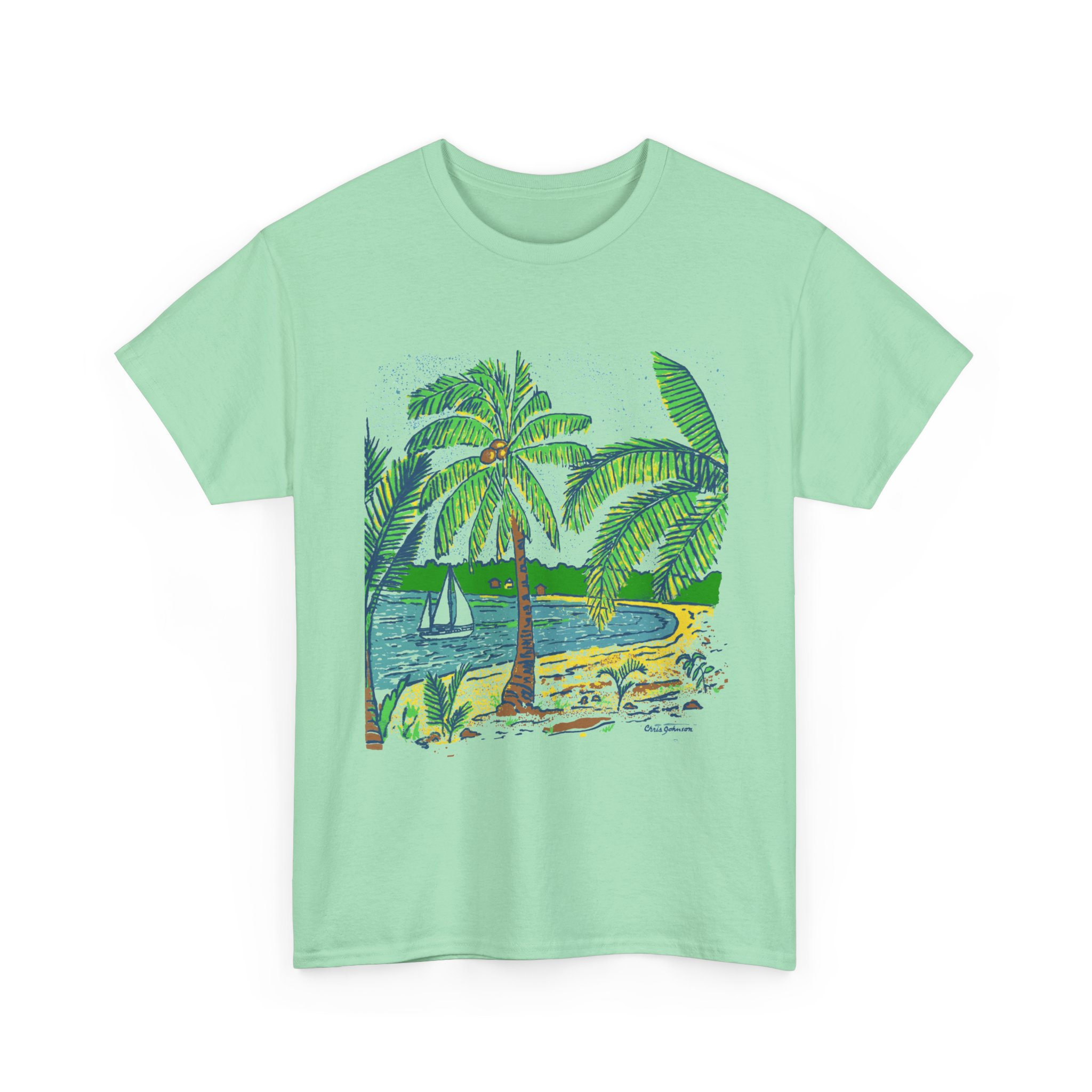 Coconut Palm Trees at the Beach - Unisex Heavy Cotton Tee } Gildan 5000 - Image 7