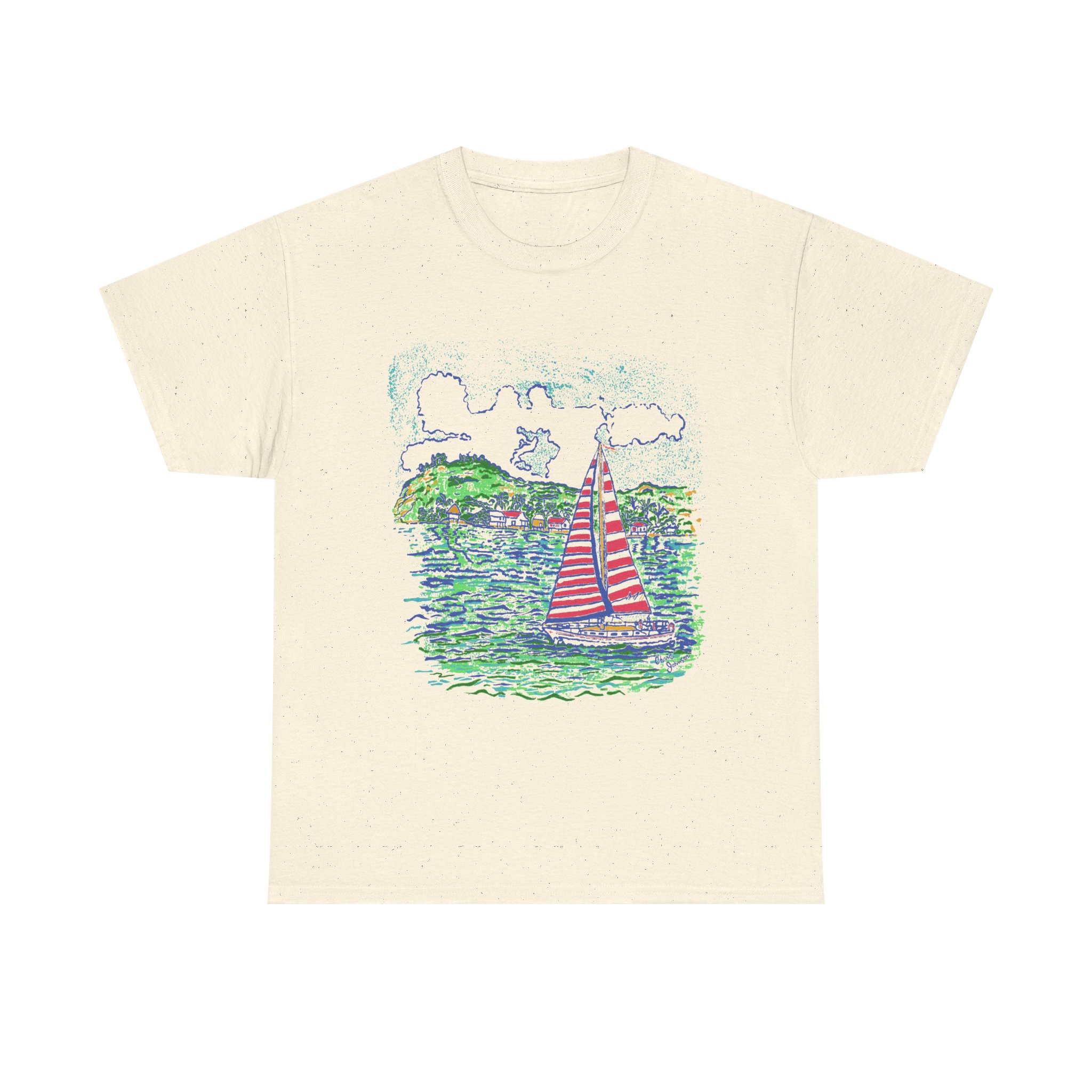 Caribbean Sailboat in the Wind - Unisex Heavy Cotton T-Shirt | Gildan 5000 - Image 7