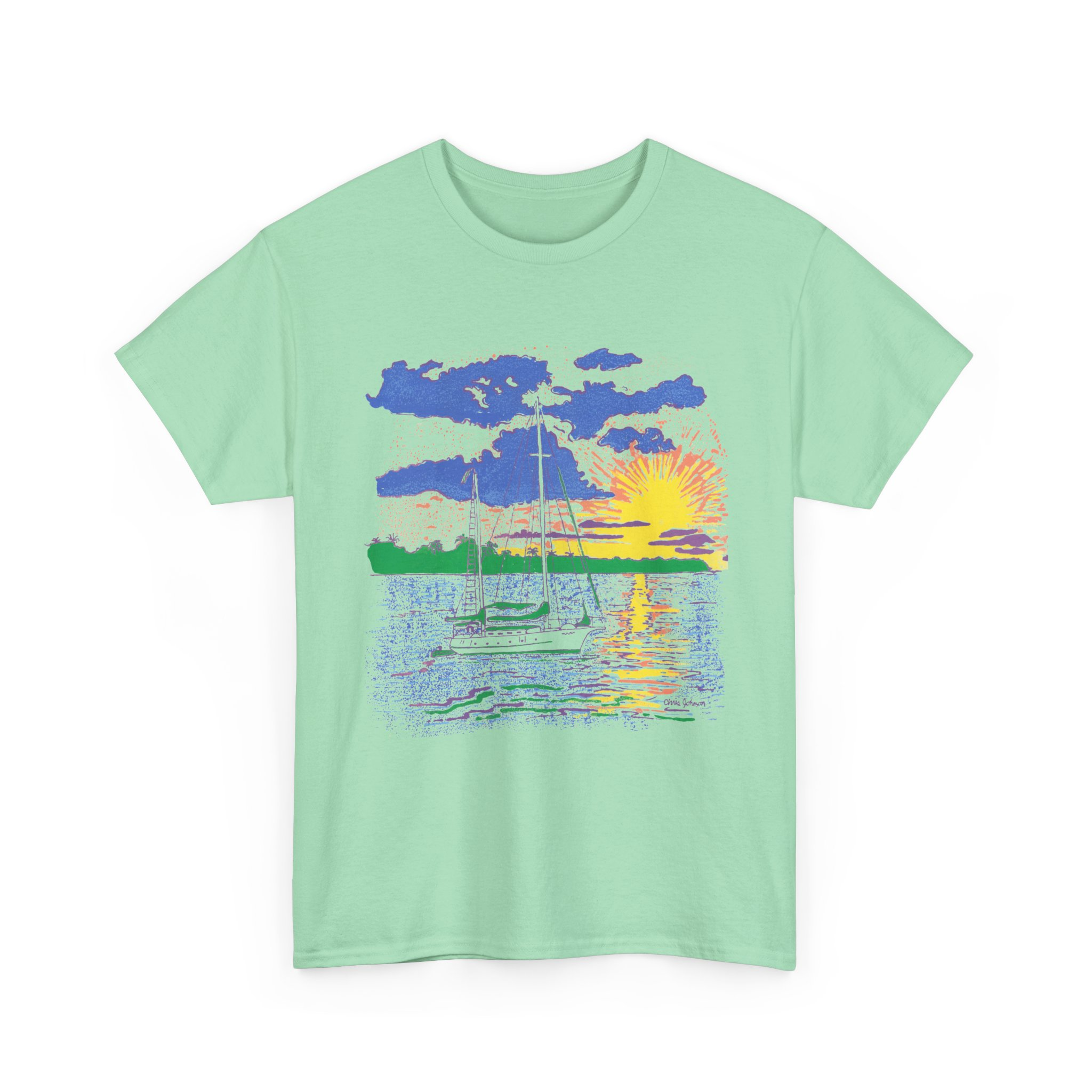 Ketch Sailboat at Sunset -Unisex Heavy Cotton T-Shirt | Gildan 5000 - Image 14