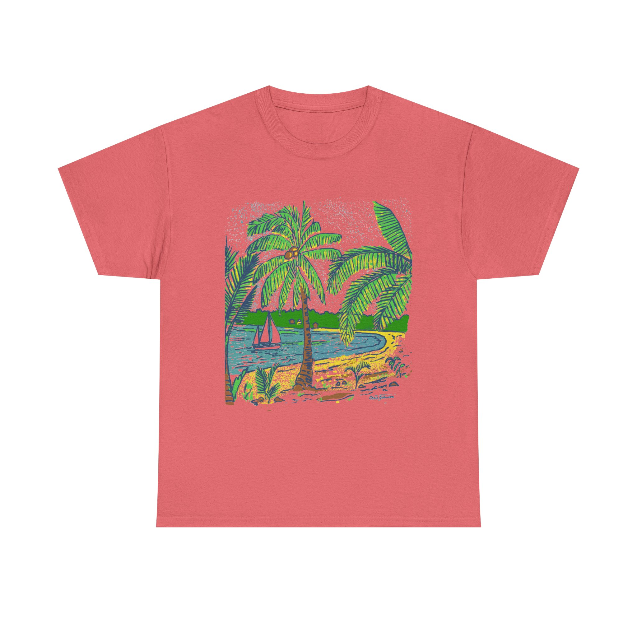 Coconut Palm Trees at the Beach - Unisex Heavy Cotton Tee } Gildan 5000 - Image 10