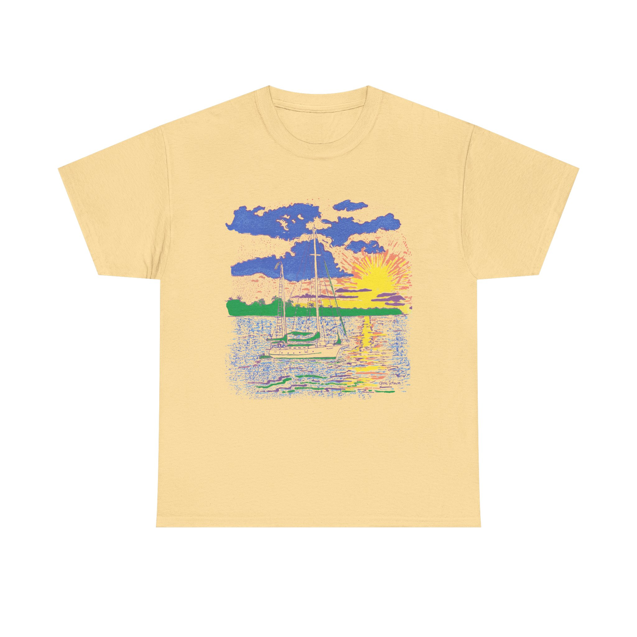 Ketch Sailboat at Sunset -Unisex Heavy Cotton T-Shirt | Gildan 5000 - Image 8