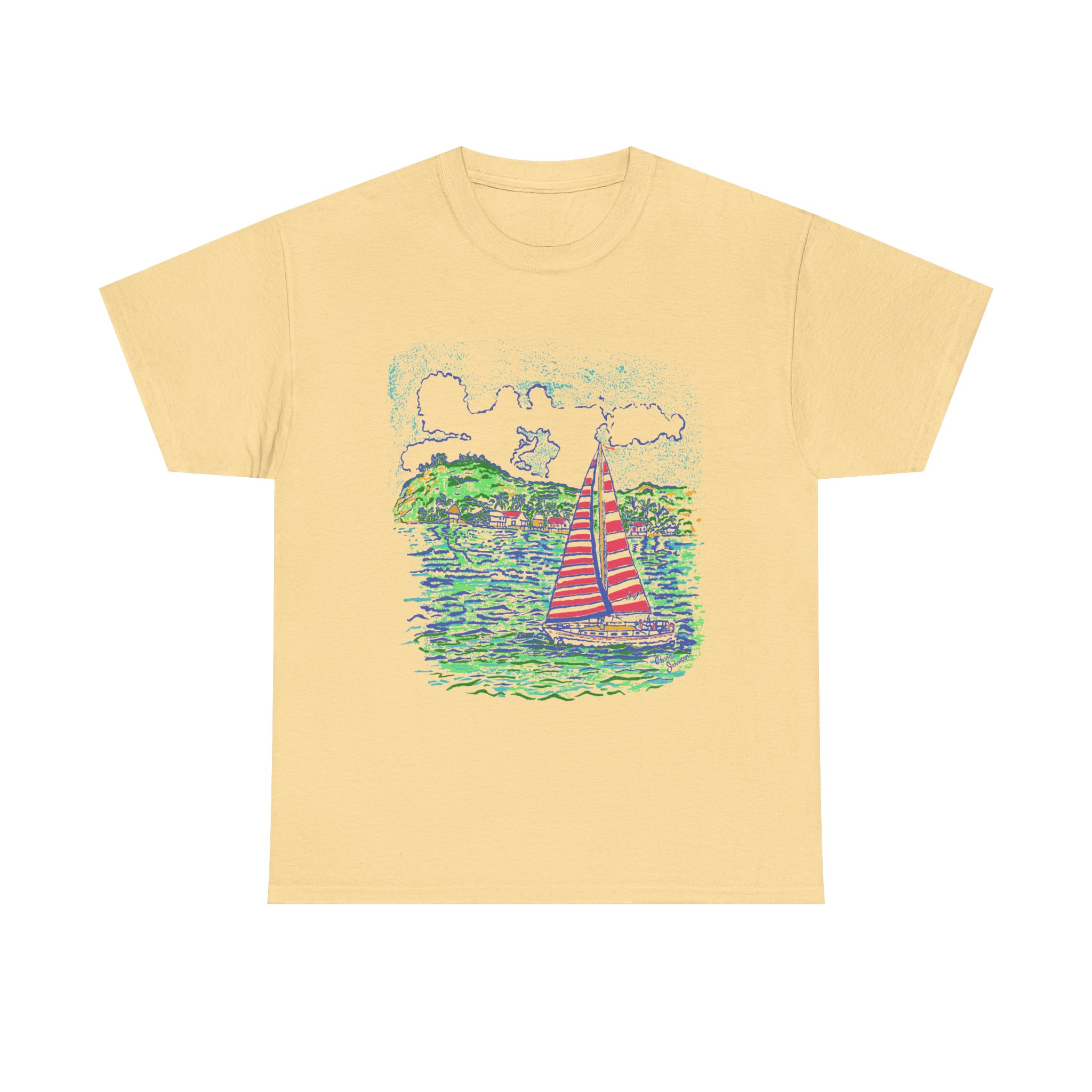 Caribbean Sailboat in the Wind - Unisex Heavy Cotton T-Shirt | Gildan 5000 - Image 10