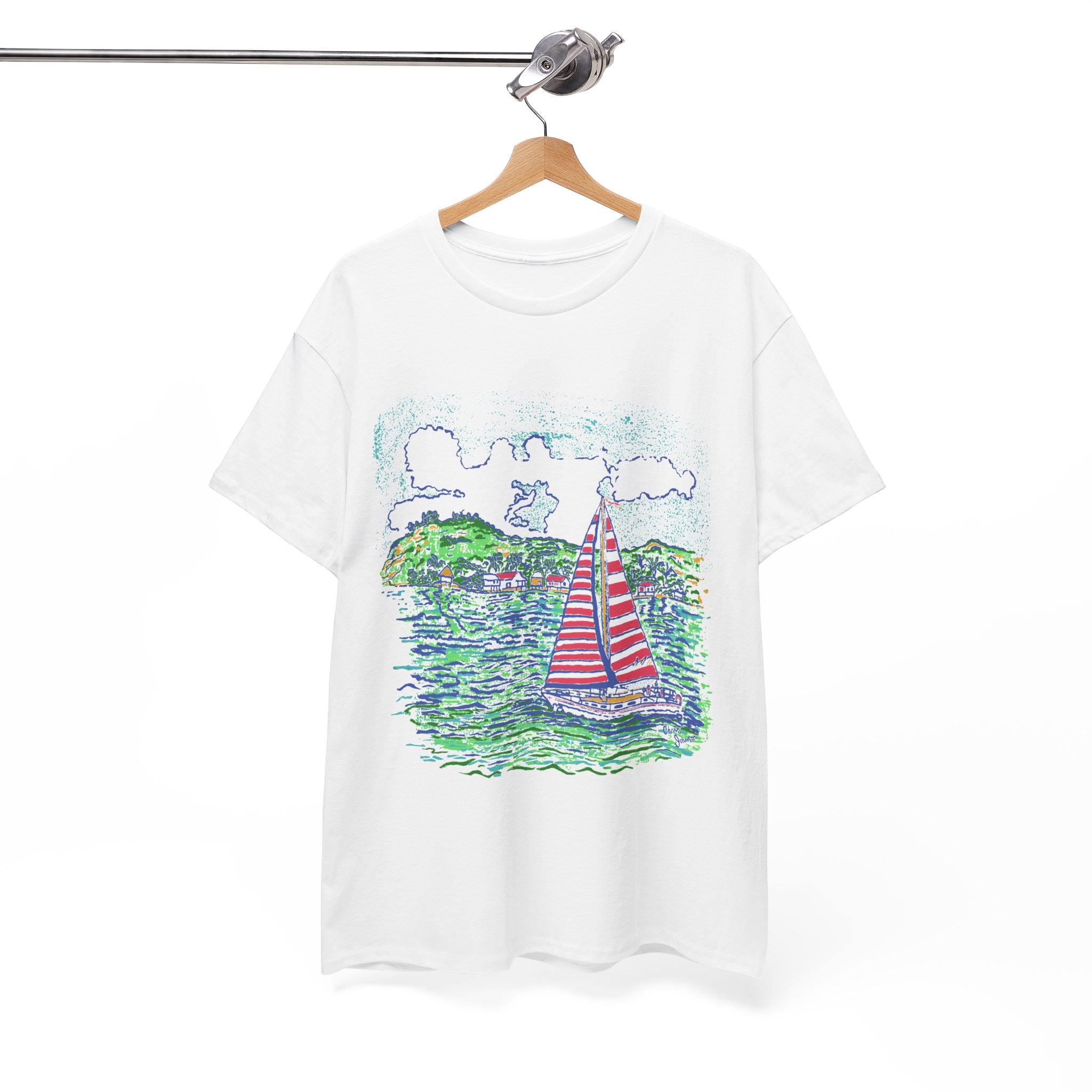 Caribbean Sailboat in the Wind - Unisex Heavy Cotton T-Shirt | Gildan 5000 - Image 2