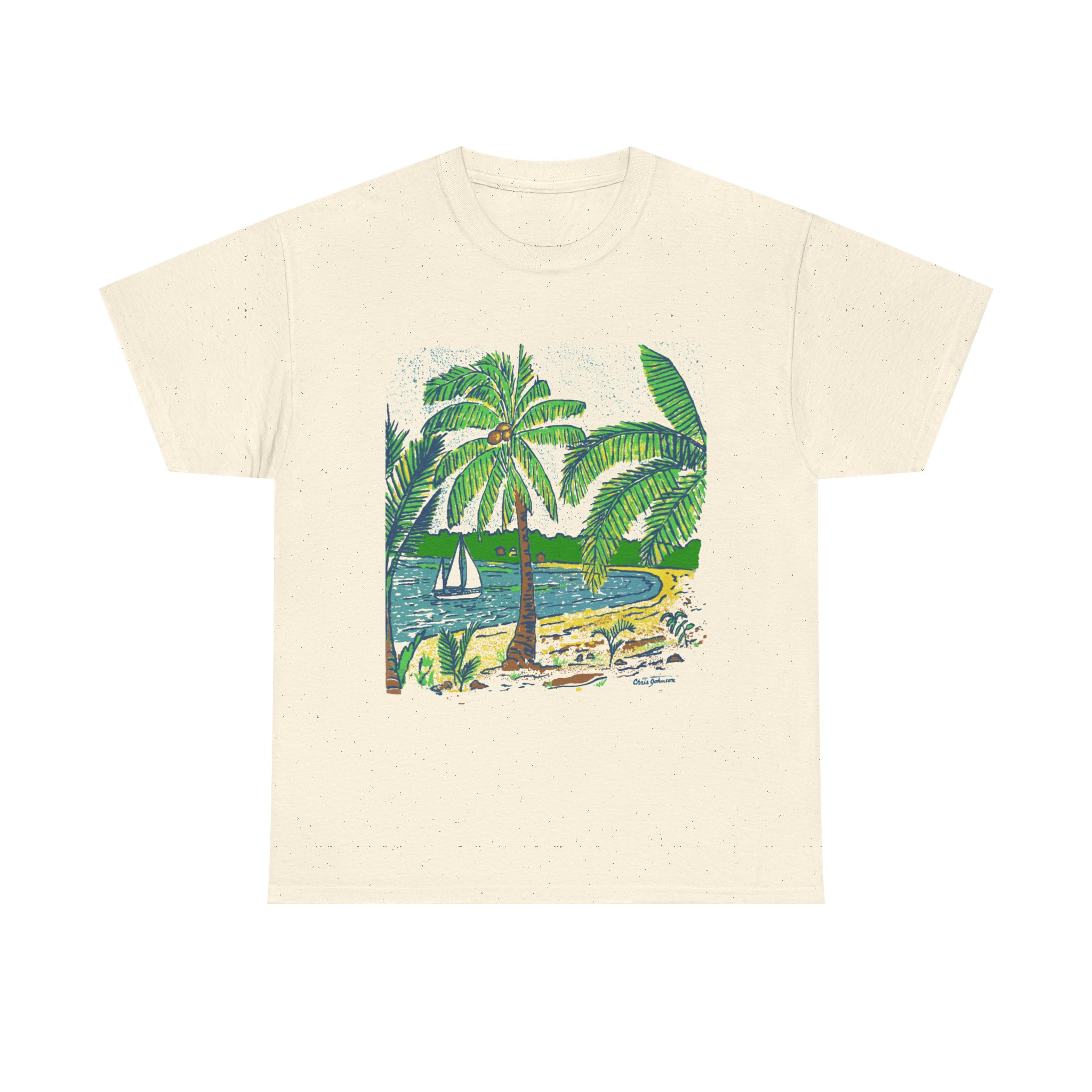 Coconut Palm Trees at the Beach - Unisex Heavy Cotton Tee } Gildan 5000 - Image 9