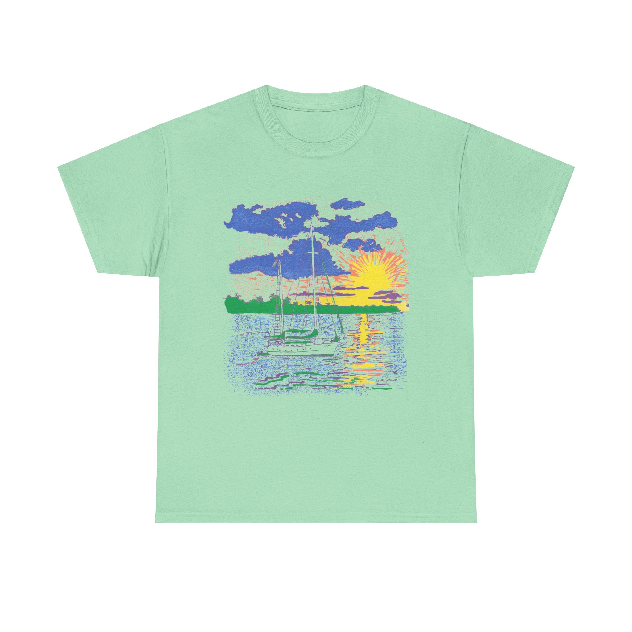 Ketch Sailboat at Sunset -Unisex Heavy Cotton T-Shirt | Gildan 5000 - Image 12
