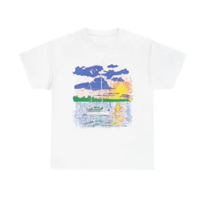 Ketch Sailboat at Sunset -Unisex Heavy Cotton T-Shirt | Gildan 5000
