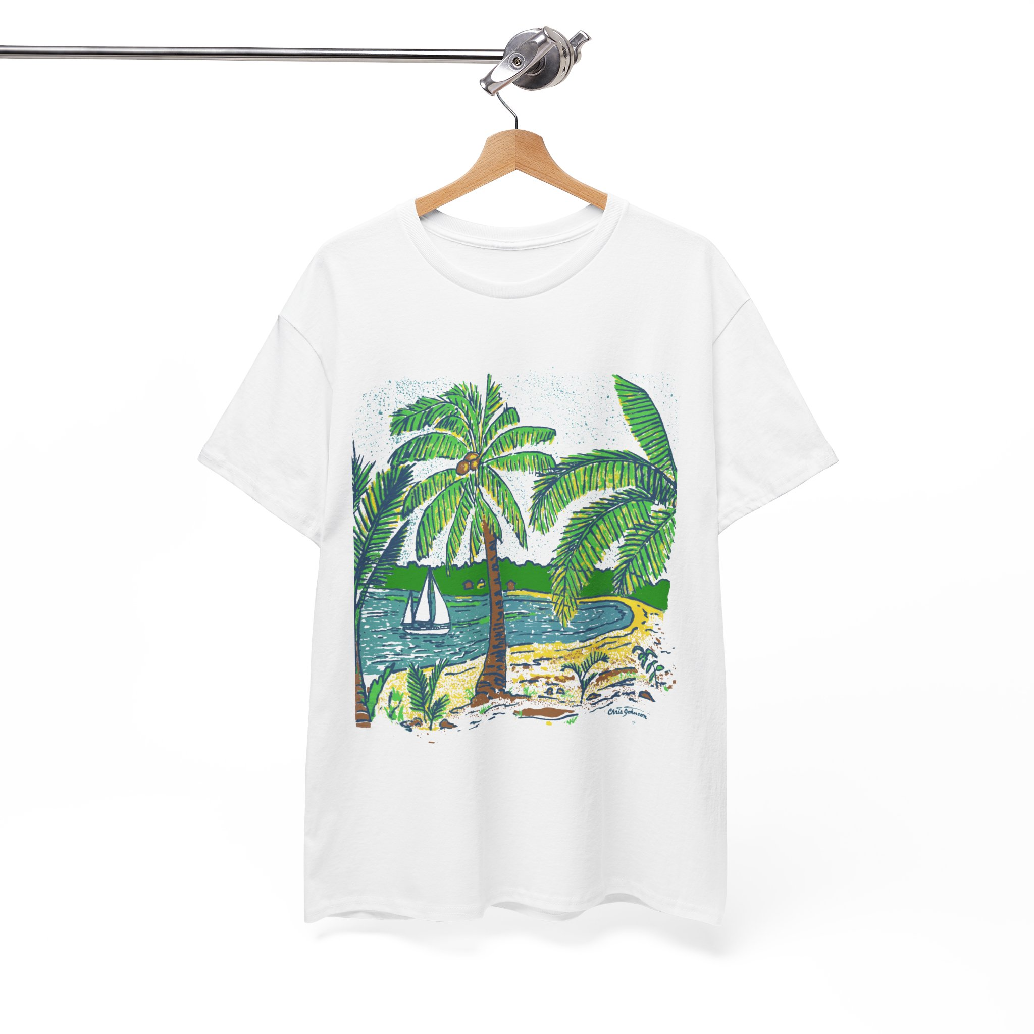 Coconut Palm Trees at the Beach - Unisex Heavy Cotton Tee } Gildan 5000 - Image 2
