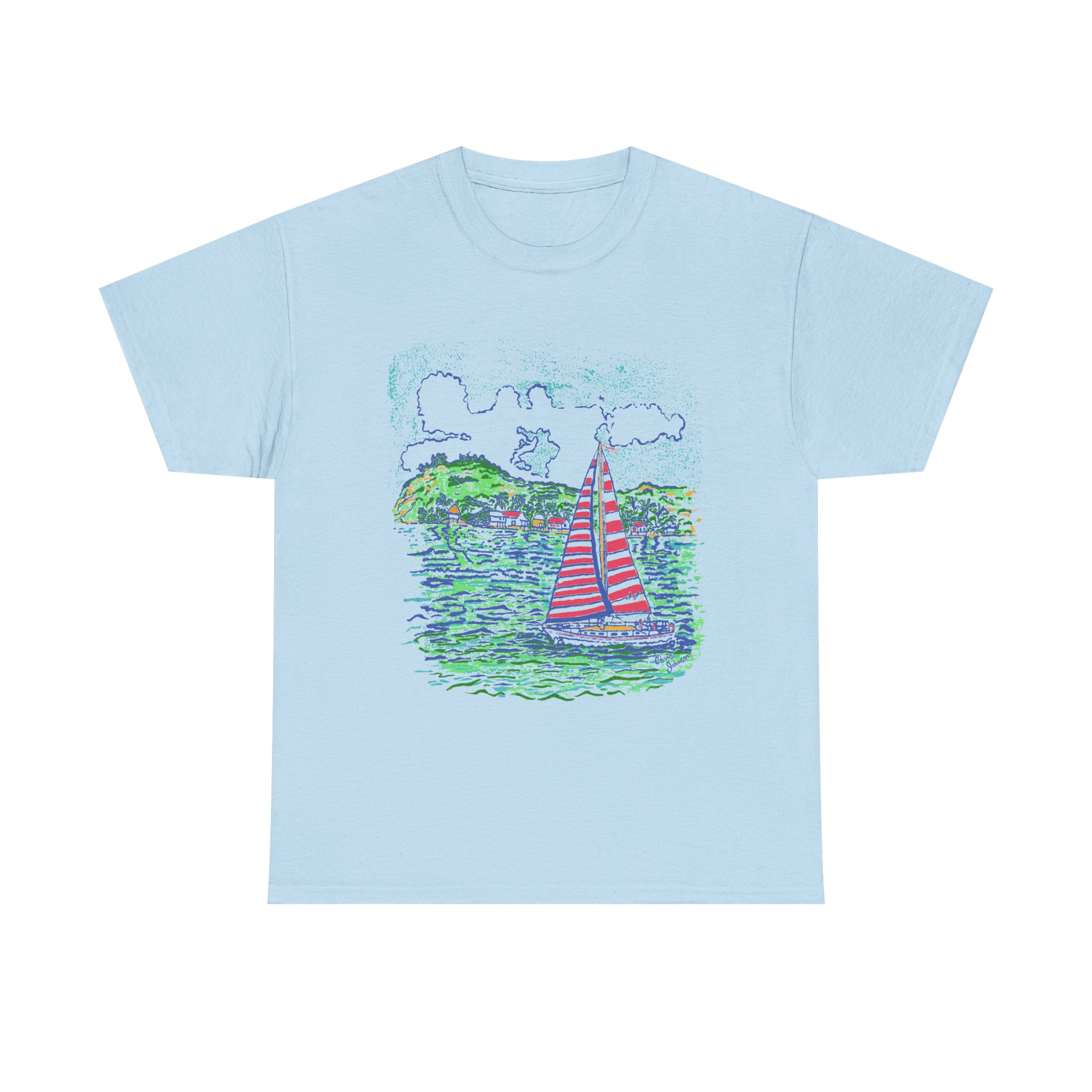 Caribbean Sailboat in the Wind - Unisex Heavy Cotton T-Shirt | Gildan 5000 - Image 11