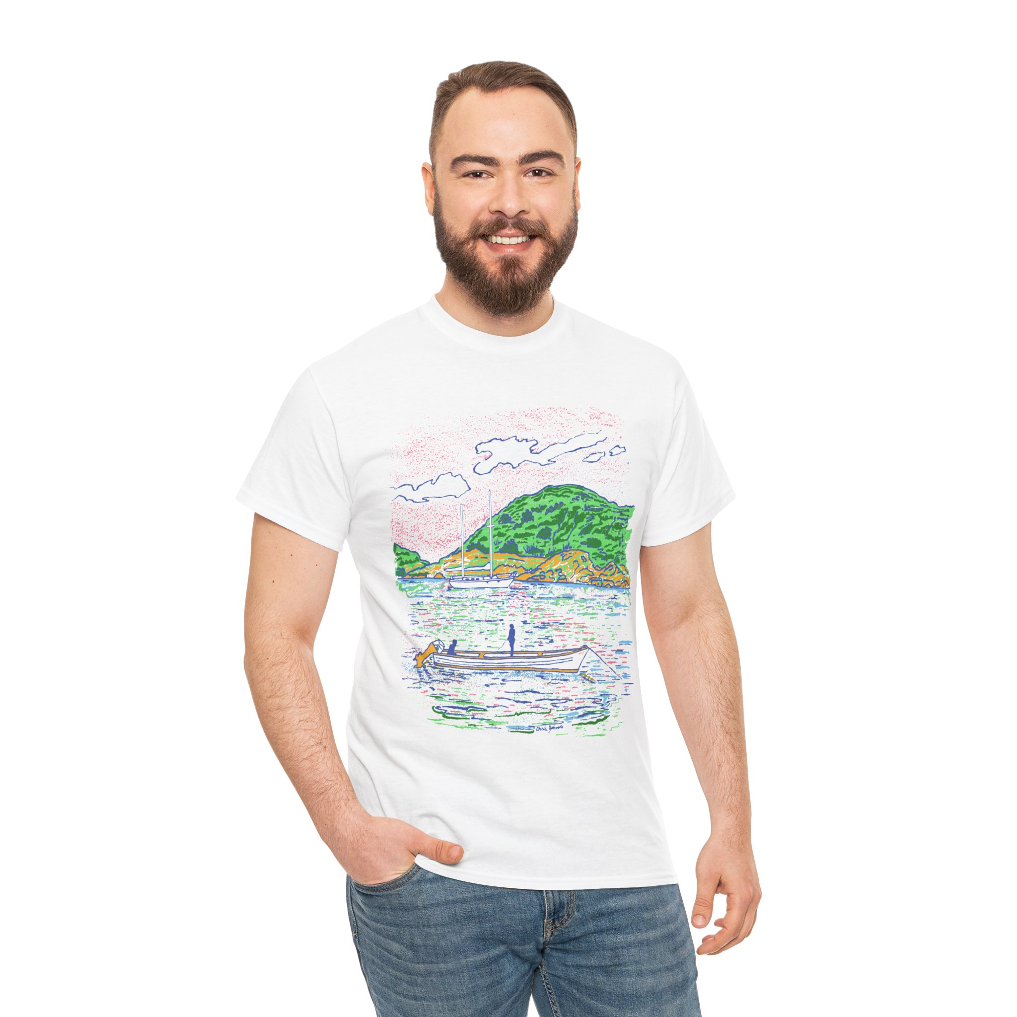 Fishing from the Longboat - Unisex Heavy Cotton Tee | Gildan 5000 - Image 5