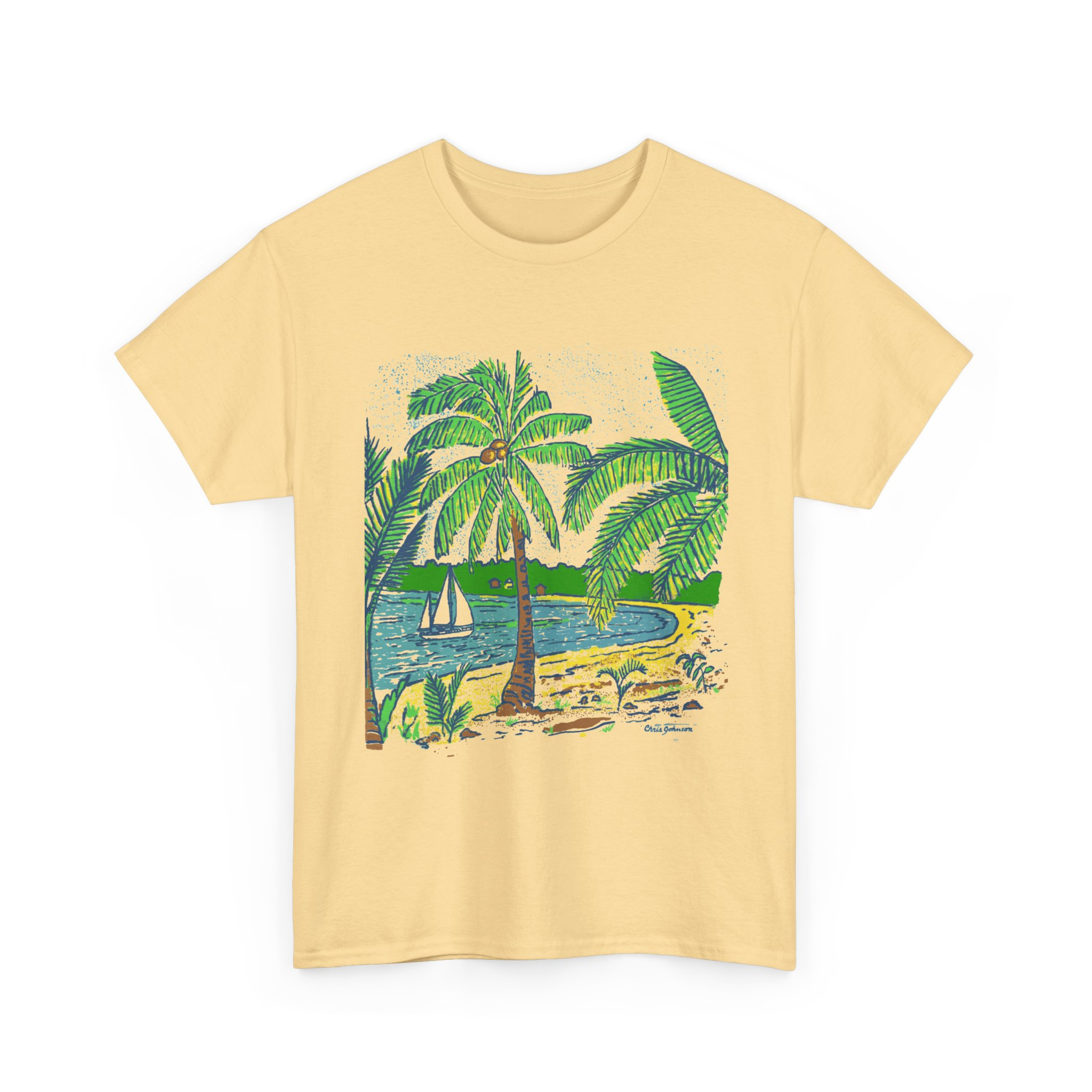Coconut Palm Trees at the Beach - Unisex Heavy Cotton Tee } Gildan 5000 - Image 8