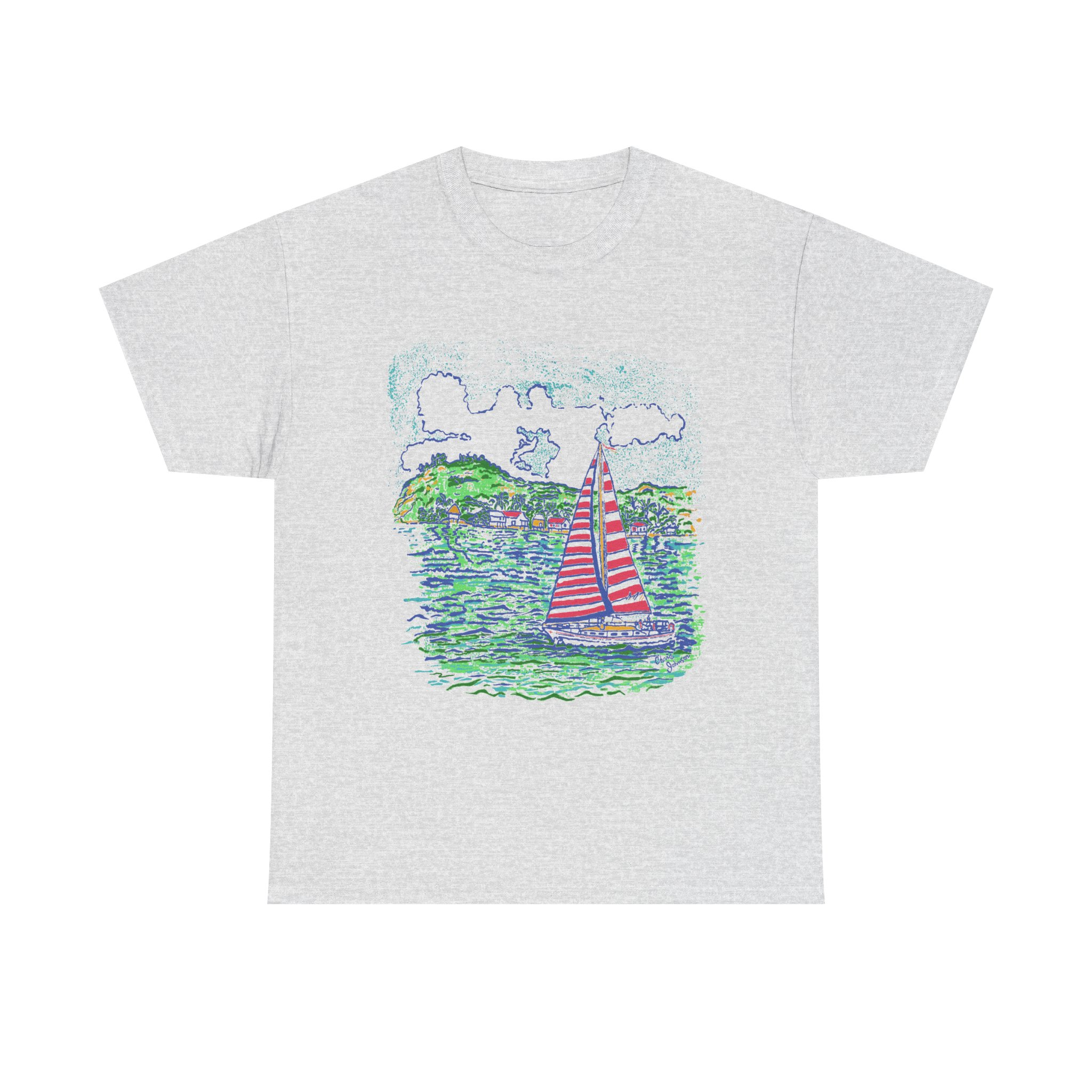 Caribbean Sailboat in the Wind - Unisex Heavy Cotton T-Shirt | Gildan 5000 - Image 12