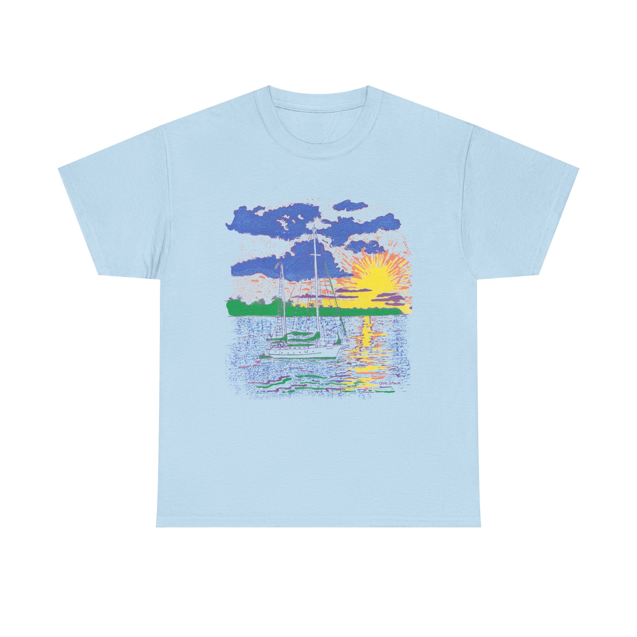Ketch Sailboat at Sunset -Unisex Heavy Cotton T-Shirt | Gildan 5000 - Image 16