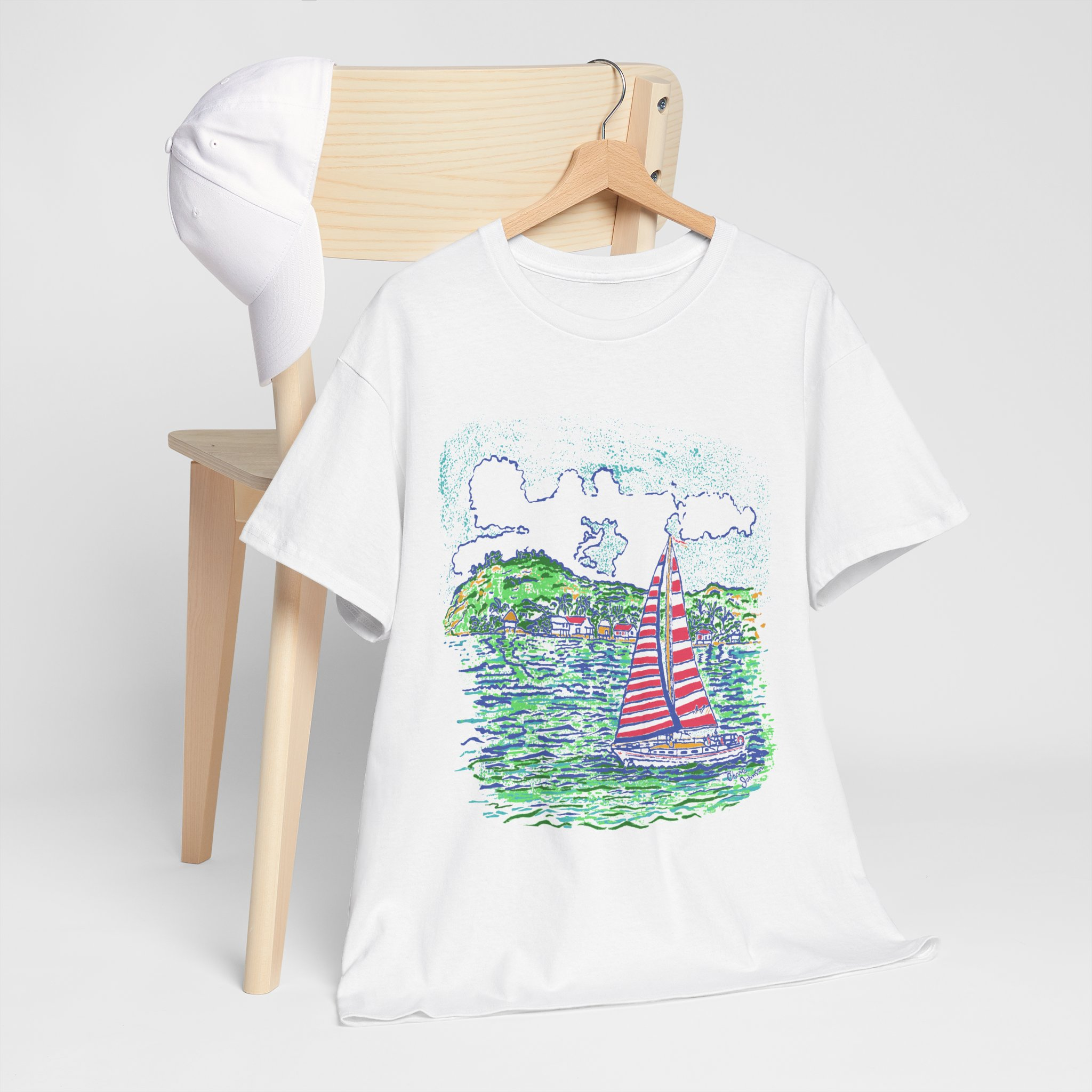 Caribbean Sailboat in the Wind - Unisex Heavy Cotton T-Shirt | Gildan 5000 - Image 4