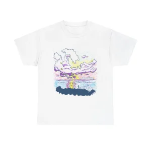 Cayman Island Cruise Ship at Sunset - Unisex Heavy Cotton T-Shirt | Gildan 5000
