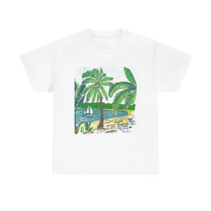 Coconut Palm Trees at the Beach - Unisex Heavy Cotton Tee } Gildan 5000