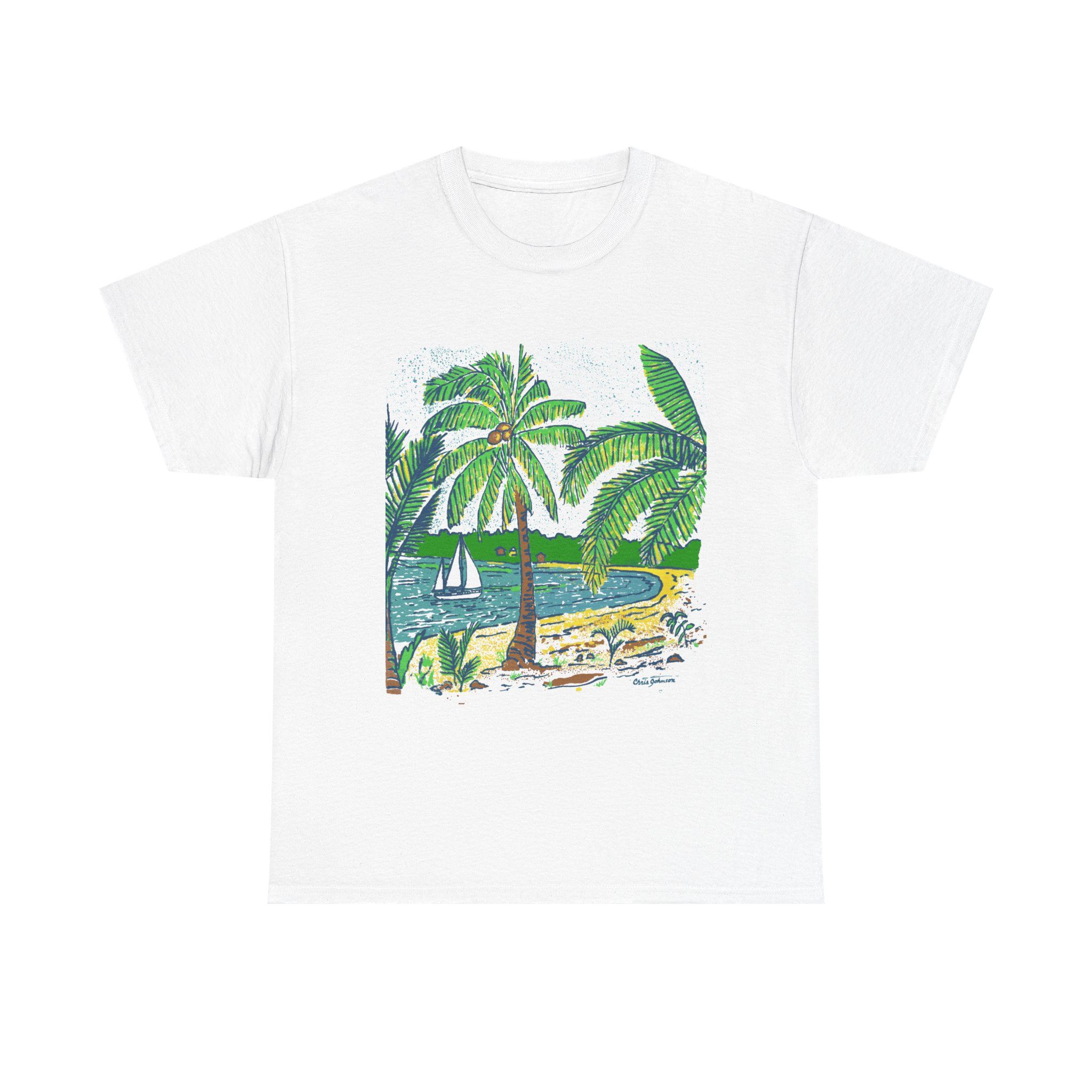 Coconut Palm Trees at the Beach - Unisex Heavy Cotton Tee } Gildan 5000