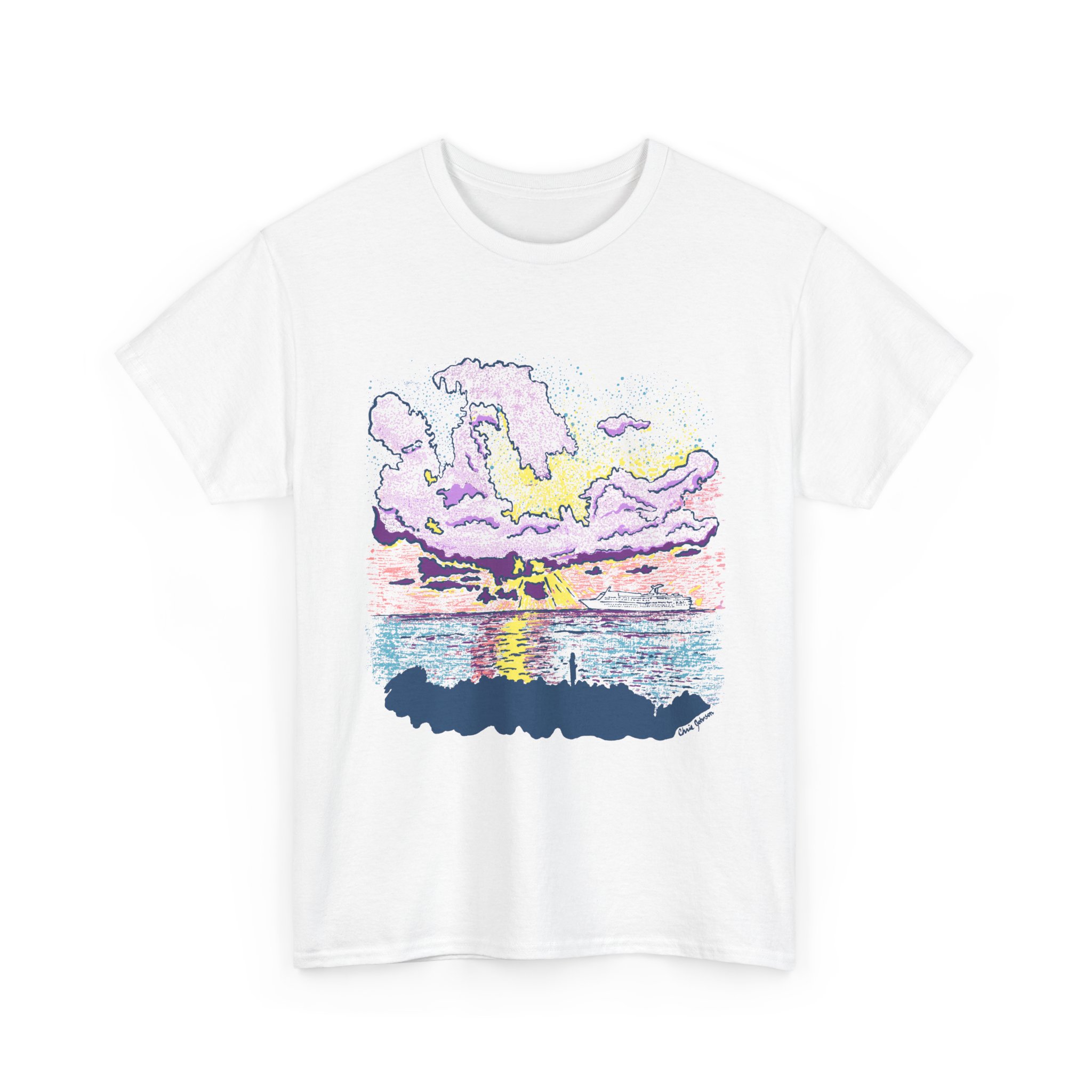 Cayman Cruiseship at Sunset - Sunset Wave Unisex Cotton Tee, Casual Summer Shirt, Beach Vibes T-Shirt, Graphic Tee for Ocean Lovers, Relaxed Fit Summer Apparel - Image 2