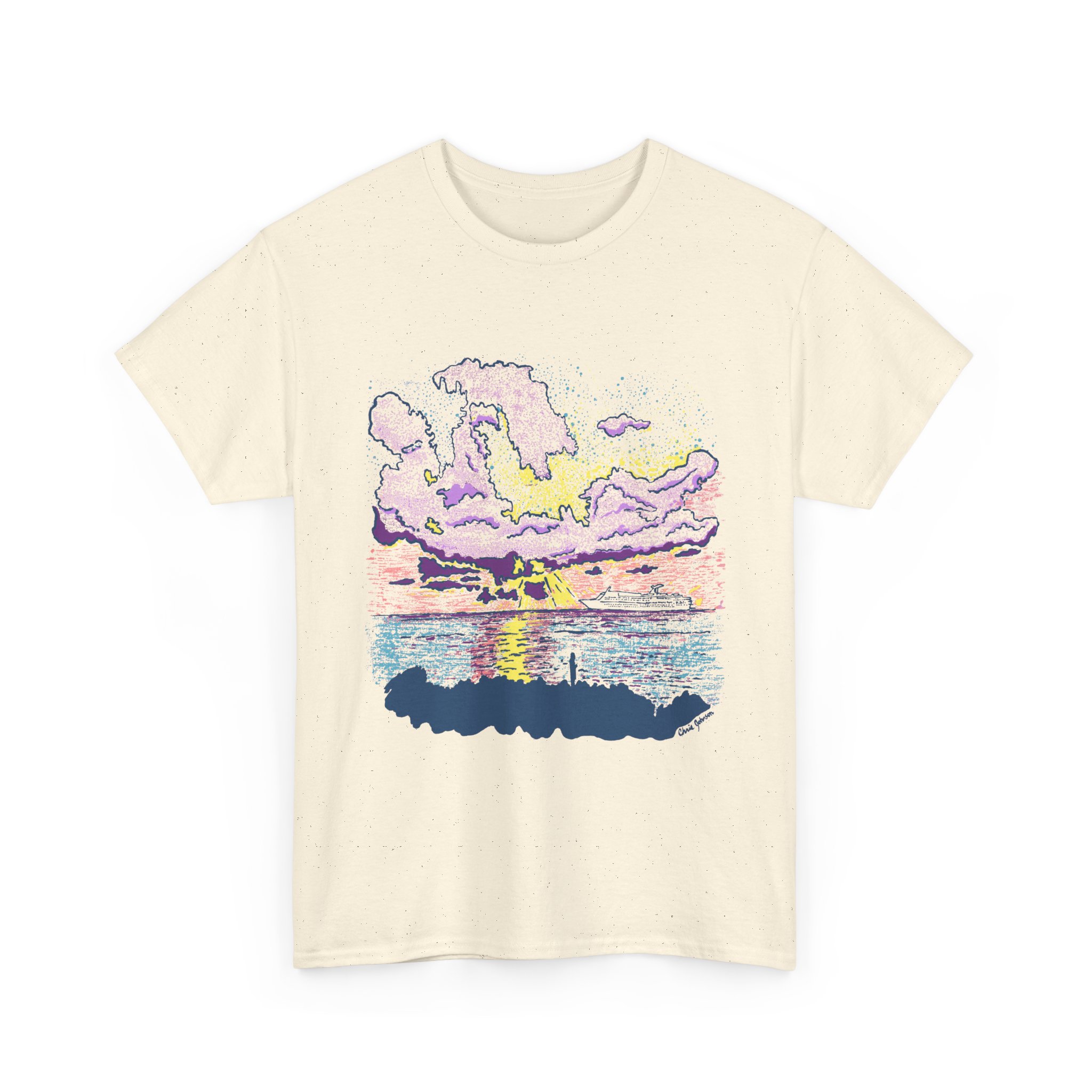 Cayman Cruiseship at Sunset - Sunset Wave Unisex Cotton Tee, Casual Summer Shirt, Beach Vibes T-Shirt, Graphic Tee for Ocean Lovers, Relaxed Fit Summer Apparel - Image 7