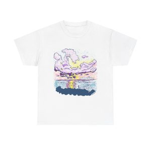 Cayman Cruiseship at Sunset - Sunset Wave Unisex Cotton Tee, Casual Summer Shirt, Beach Vibes T-Shirt, Graphic Tee for Ocean Lovers, Relaxed Fit Summer Apparel