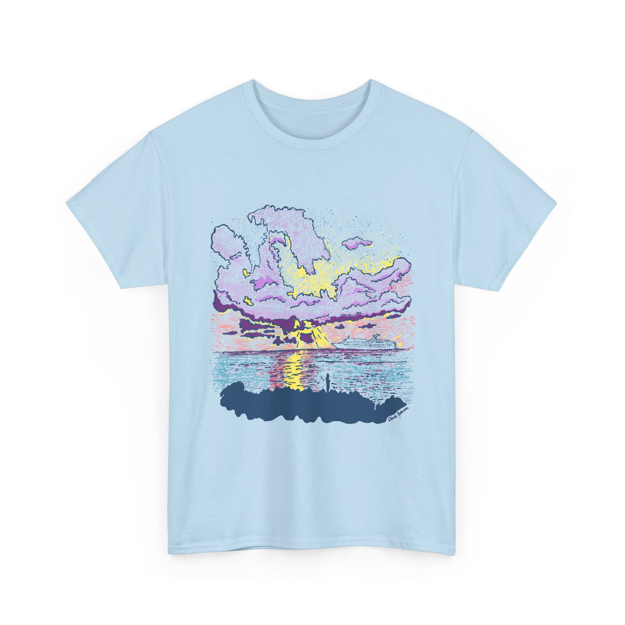 Cayman Cruiseship at Sunset - Sunset Wave Unisex Cotton Tee, Casual Summer Shirt, Beach Vibes T-Shirt, Graphic Tee for Ocean Lovers, Relaxed Fit Summer Apparel - Image 8