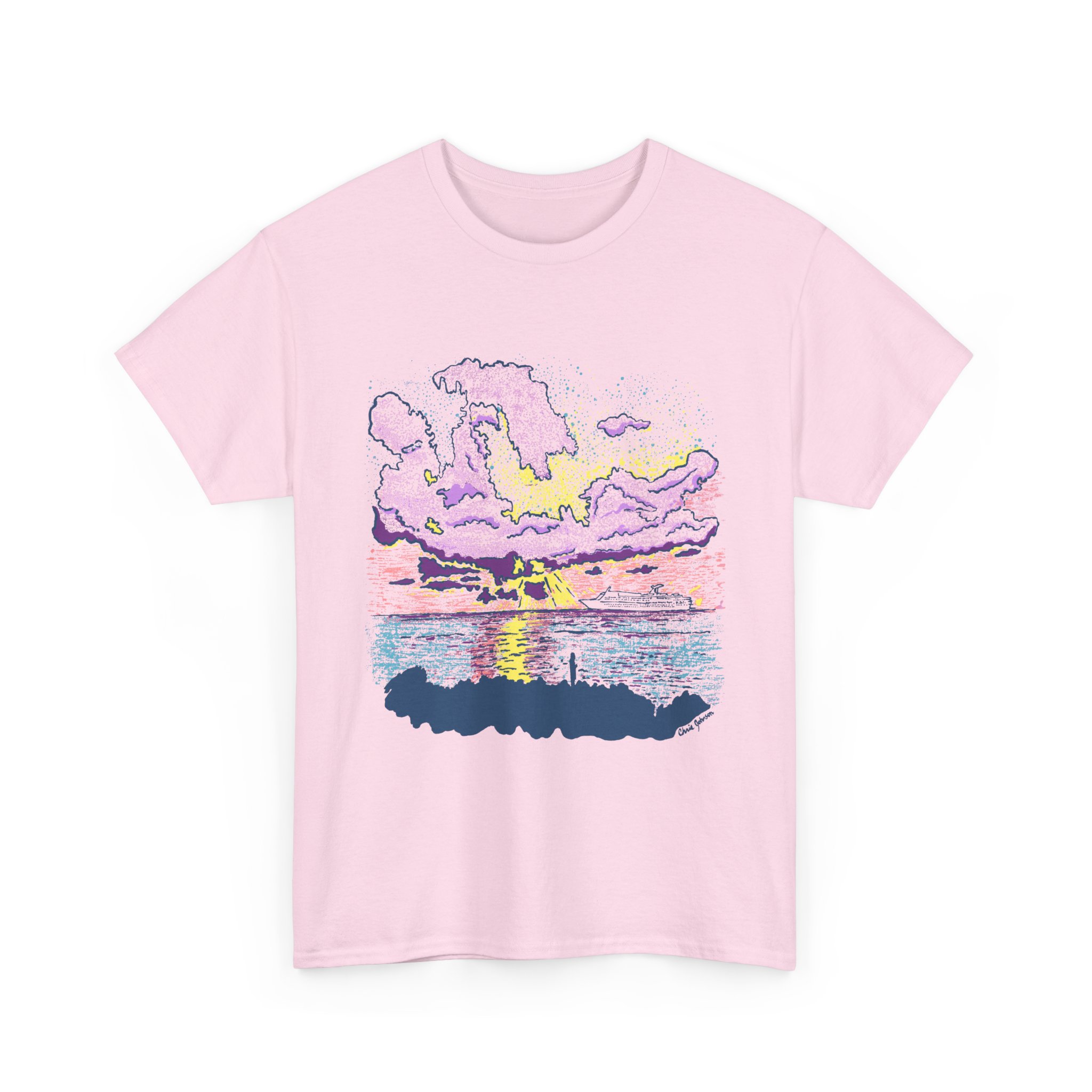 Cayman Cruiseship at Sunset - Sunset Wave Unisex Cotton Tee, Casual Summer Shirt, Beach Vibes T-Shirt, Graphic Tee for Ocean Lovers, Relaxed Fit Summer Apparel - Image 9
