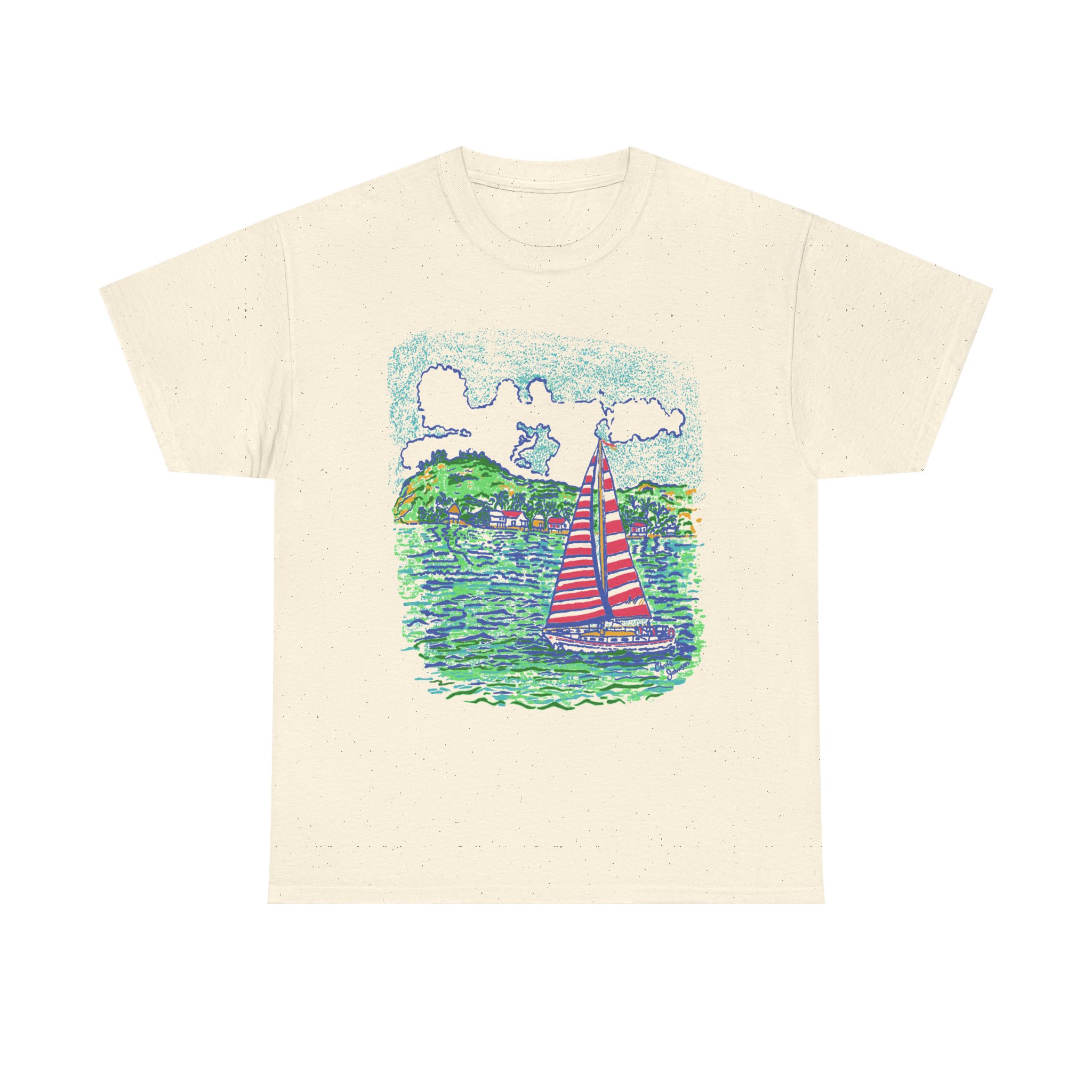Caribbean Sailboat in the Wind -Gildan 5000 - Unisex Heavy Cotton Tee - Image 7