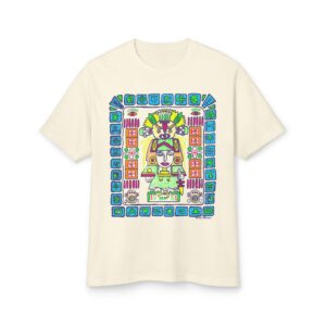 Mayan Glyph Art Cotton Tee — Colorful Aztec-Inspired Calendar Design