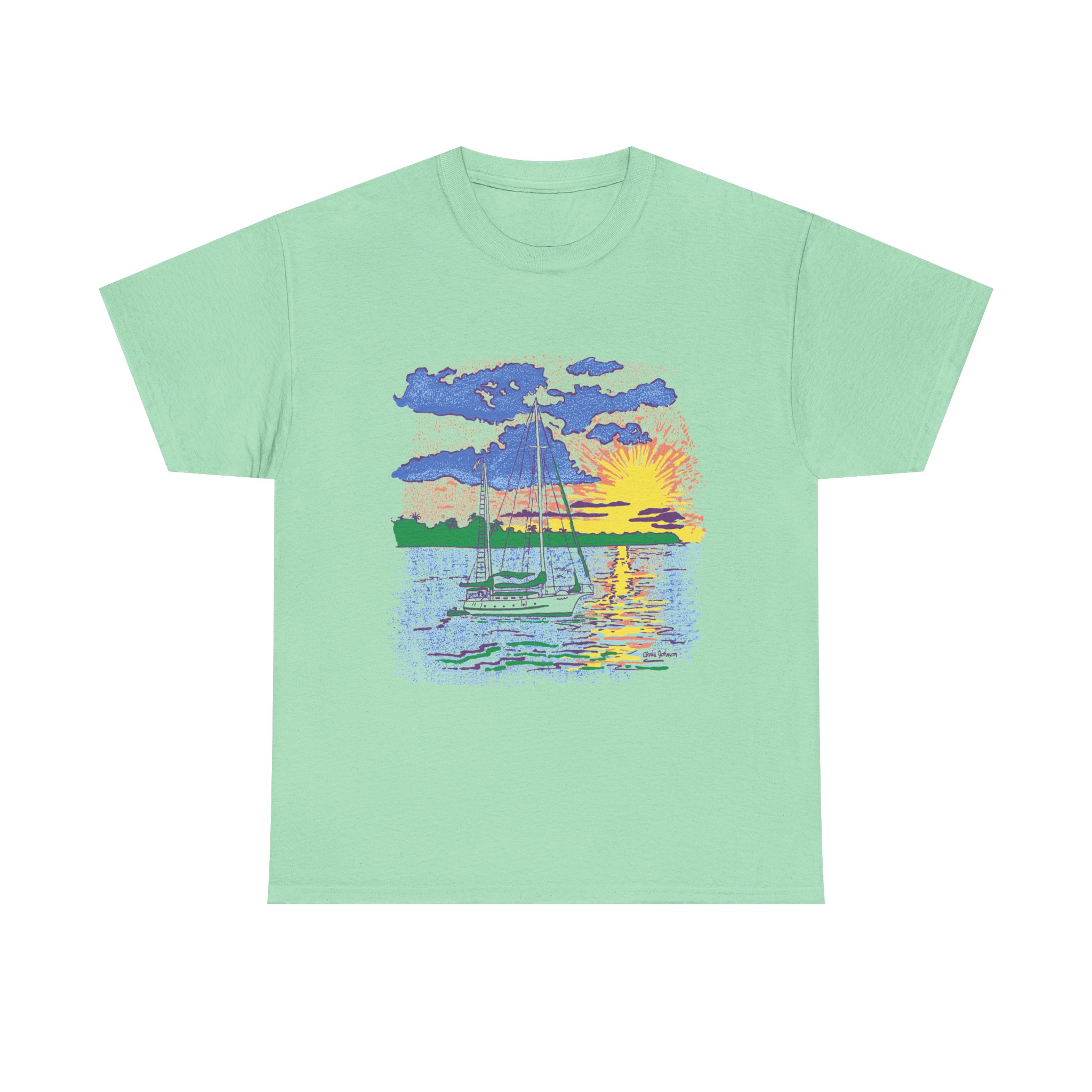 Ketch Sailboat at Sunset -Gildan 5000 - Unisex Heavy Cotton T-Shirt - Image 12