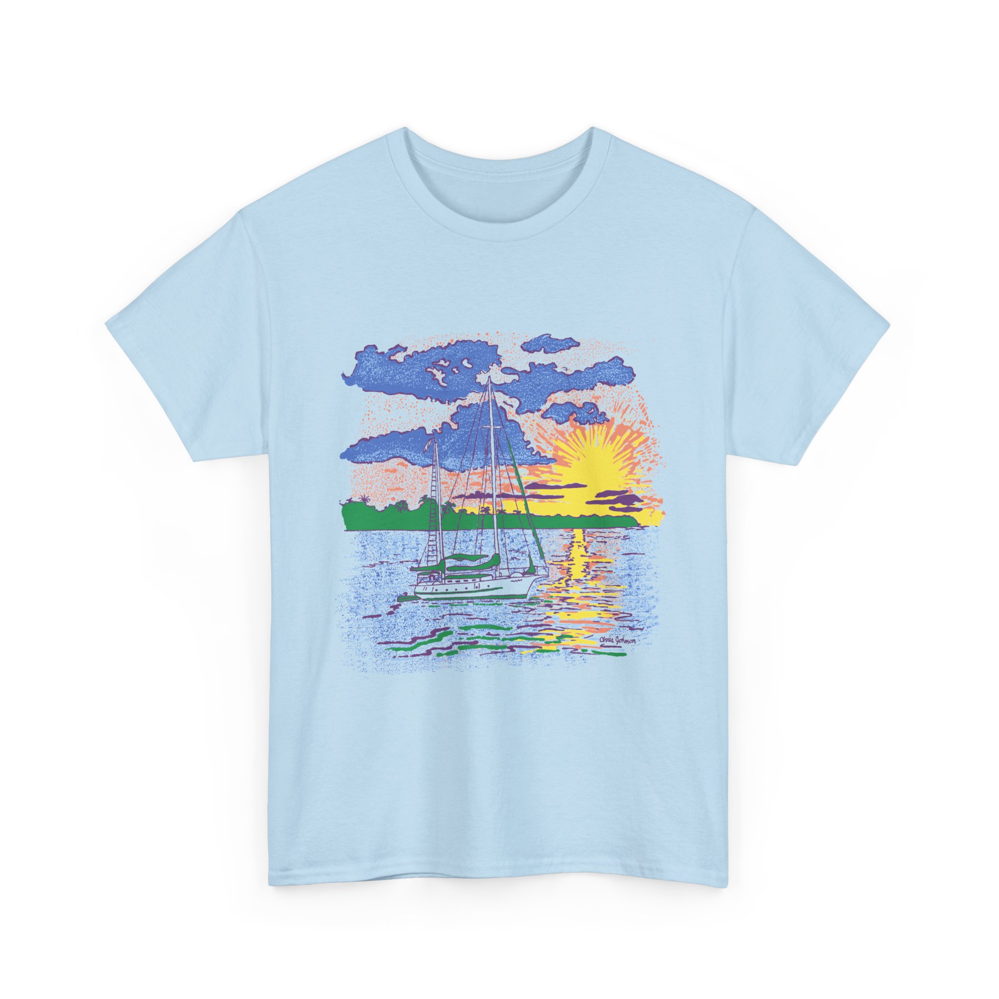 Ketch Sailboat at Sunset -Gildan 5000 - Unisex Heavy Cotton T-Shirt - Image 18