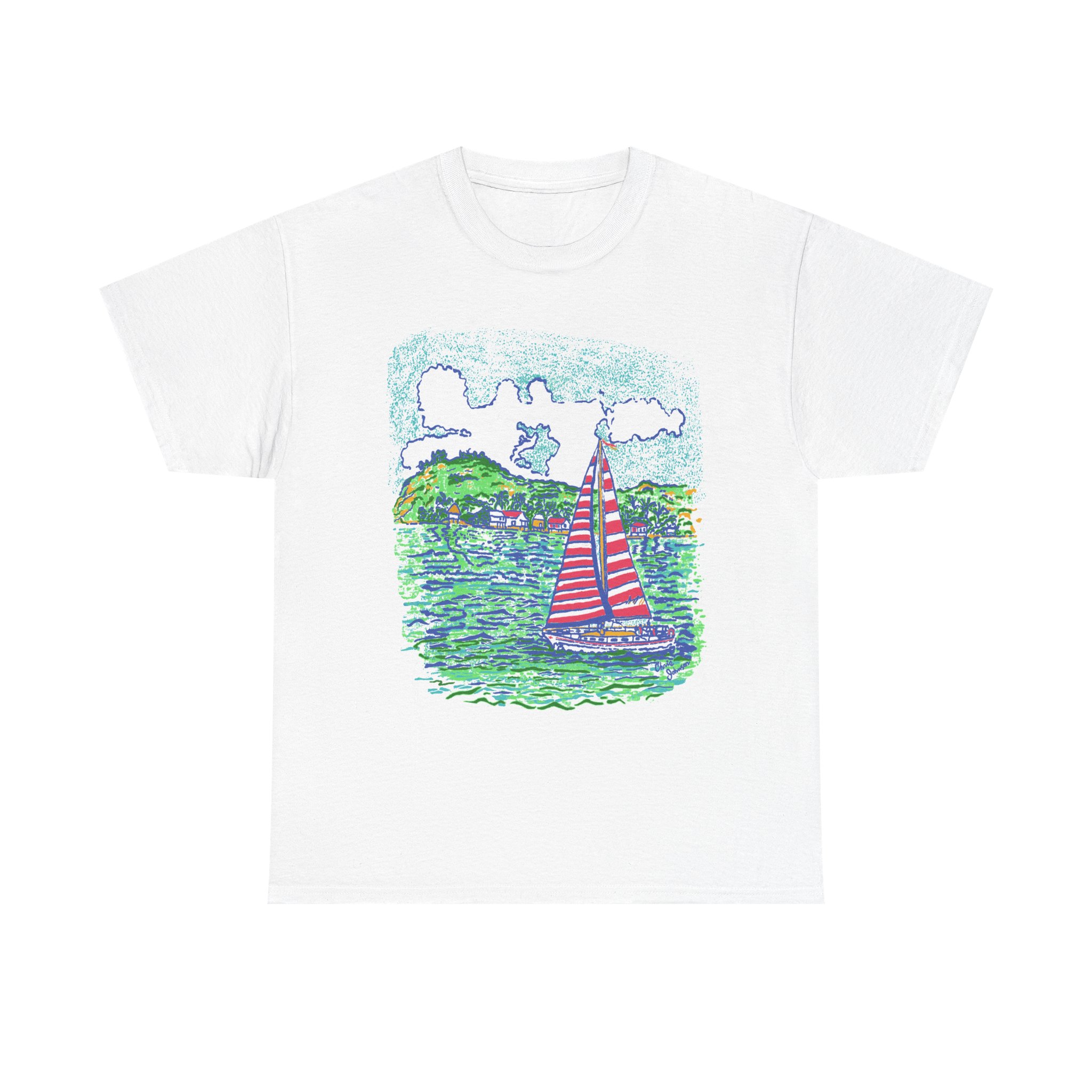 Caribbean Sailboat in the Wind -Gildan 5000 - Unisex Heavy Cotton Tee