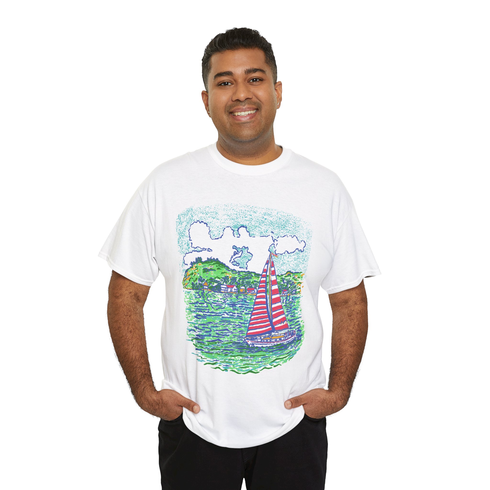 Caribbean Sailboat in the Wind -Gildan 5000 - Unisex Heavy Cotton Tee - Image 6