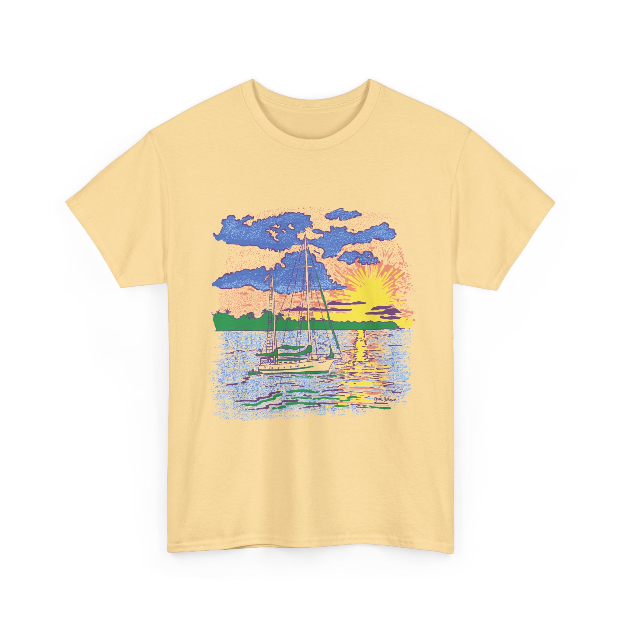 Ketch Sailboat at Sunset -Gildan 5000 - Unisex Heavy Cotton T-Shirt - Image 10