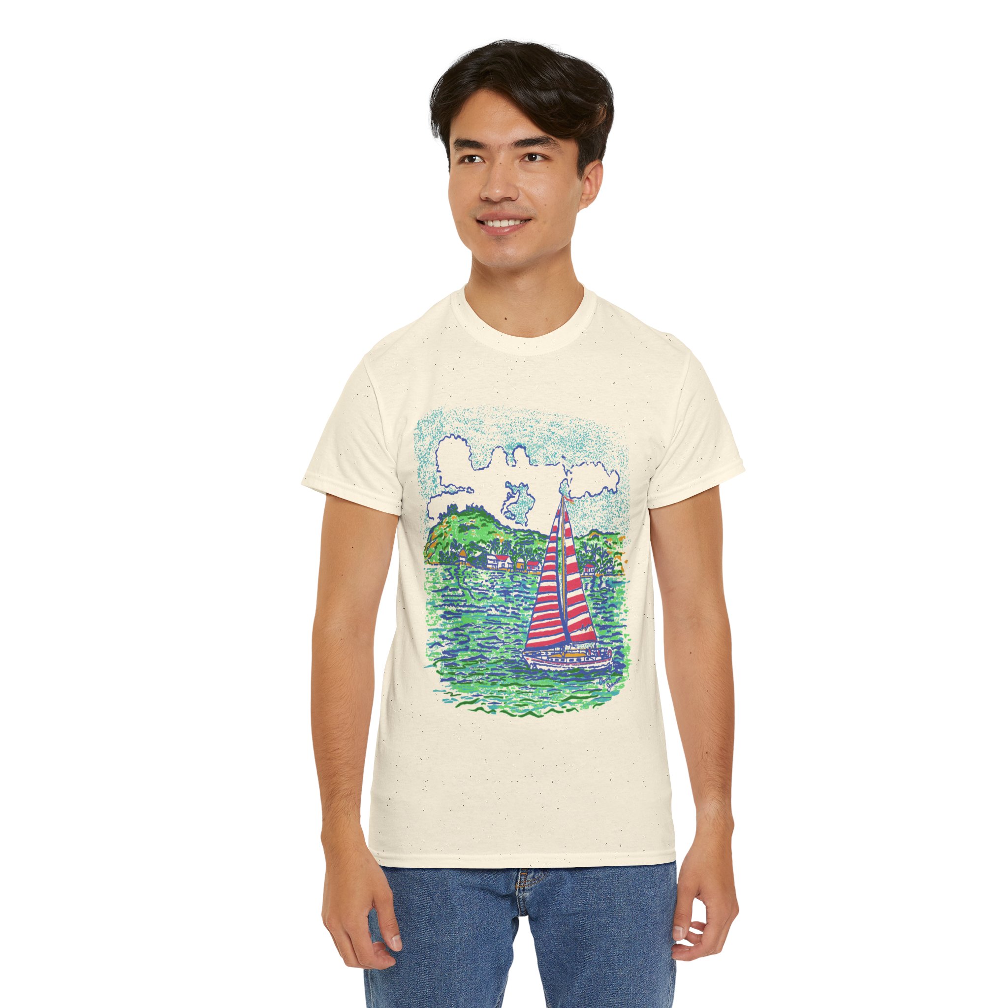 Caribbean Sailboat in the Wind -Gildan 5000 - Unisex Heavy Cotton Tee - Image 8