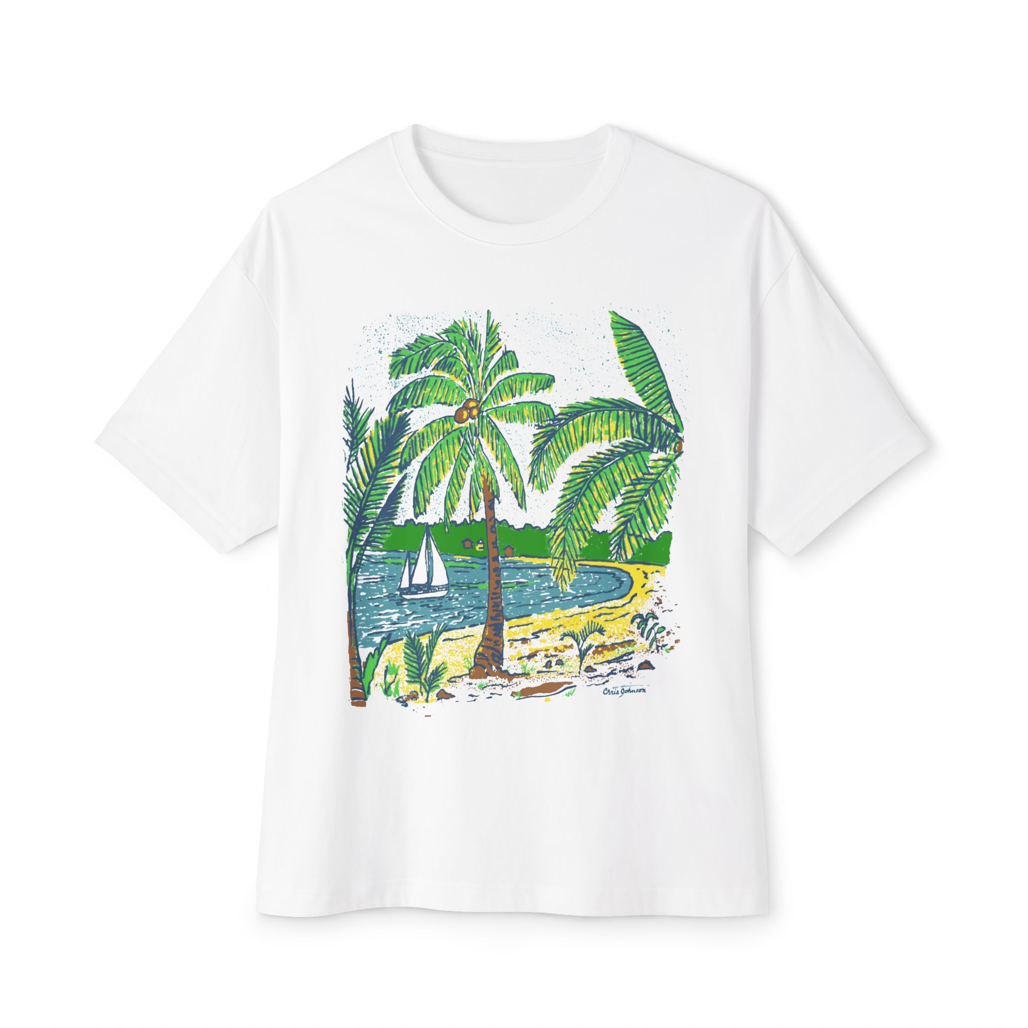 Tropical Palm Beach Tee — Vintage Beach Scene Oversized T-Shirt - Image 2