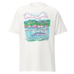 Coastal Sketch Tee — Sailboat Harbor Graphic T-Shirt