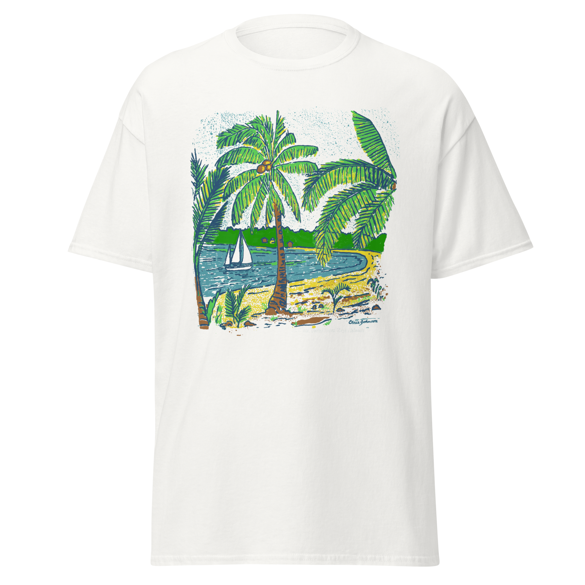 Tropical Palm Beach Tee — Vintage Beach Scene Oversized T-Shirt