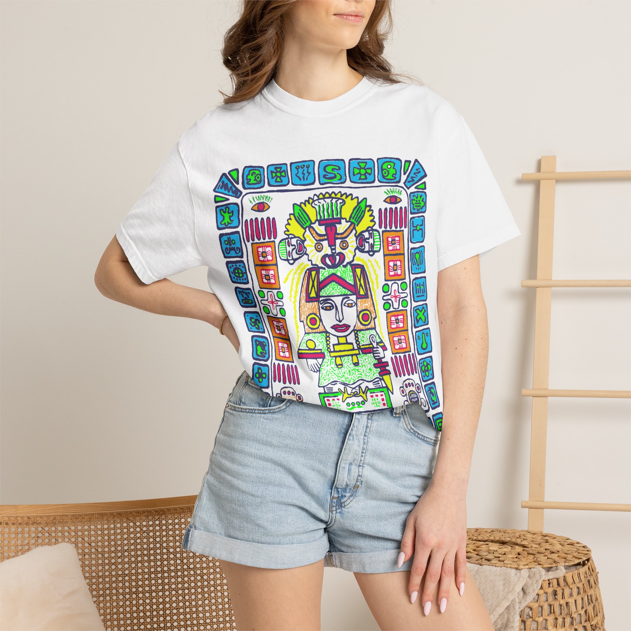 Aztec Goddess Graphic T-Shirt — Vibrant Tribal Illustration Tee - Image 2