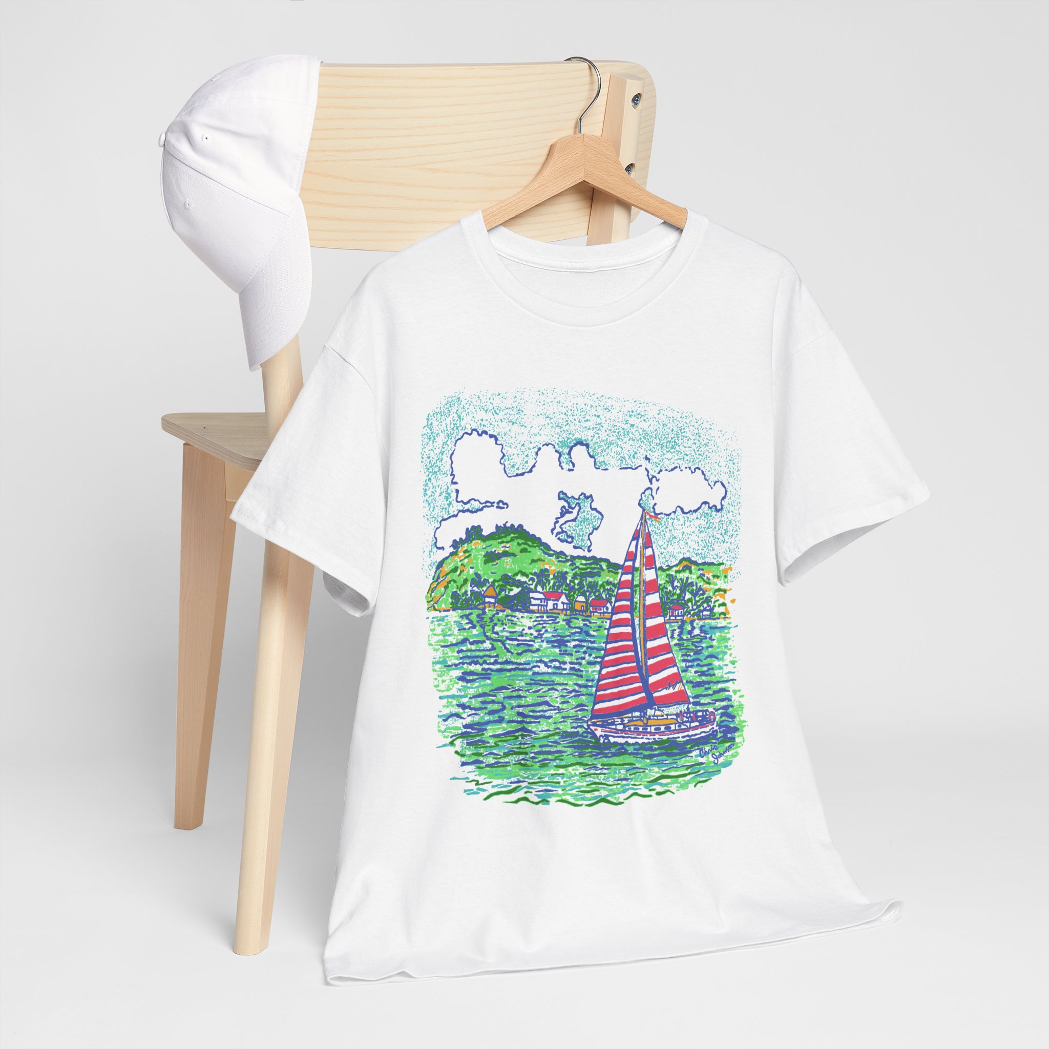 Caribbean Sailboat in the Wind -Gildan 5000 - Unisex Heavy Cotton Tee - Image 4
