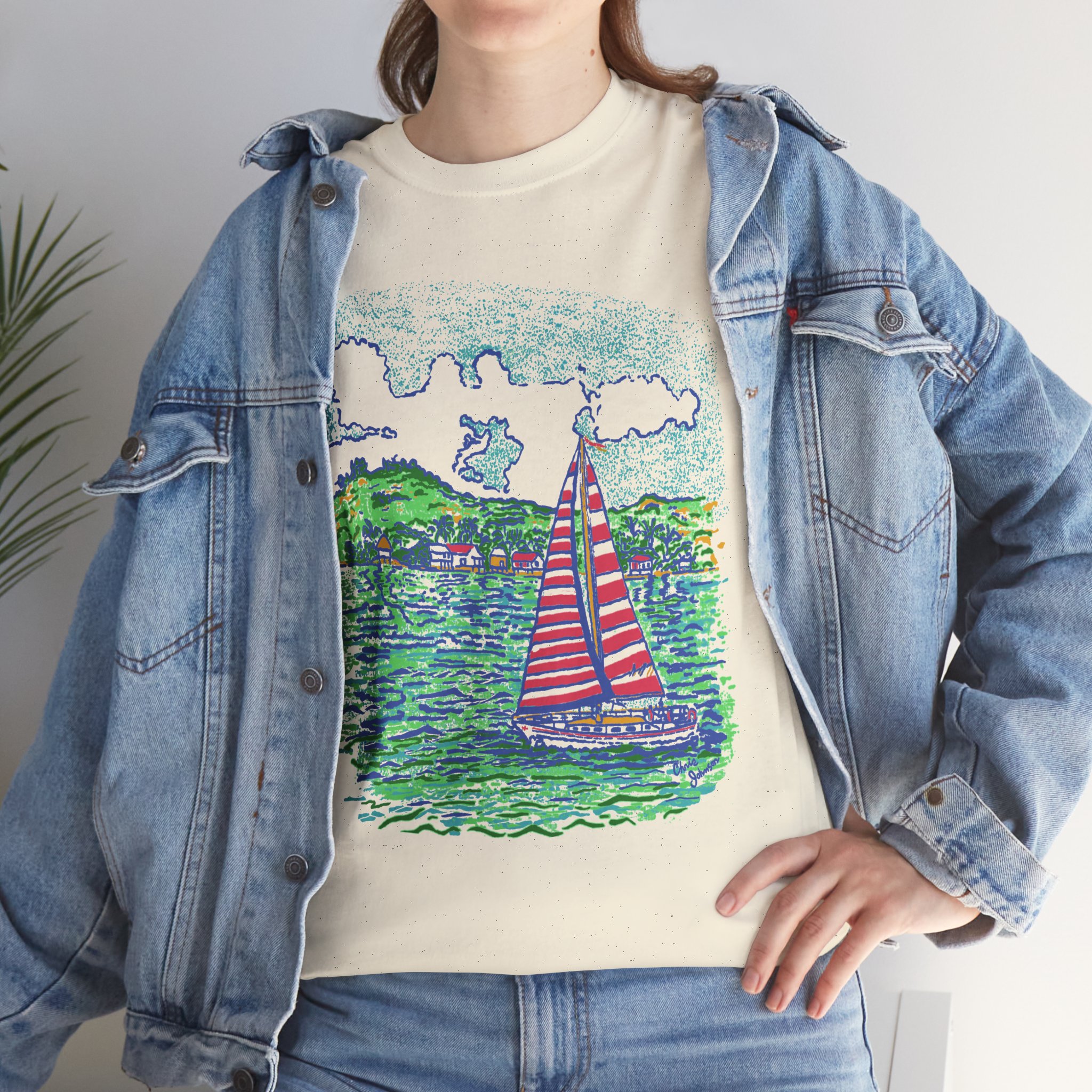 Caribbean Sailboat in the Wind -Gildan 5000 - Unisex Heavy Cotton Tee - Image 9