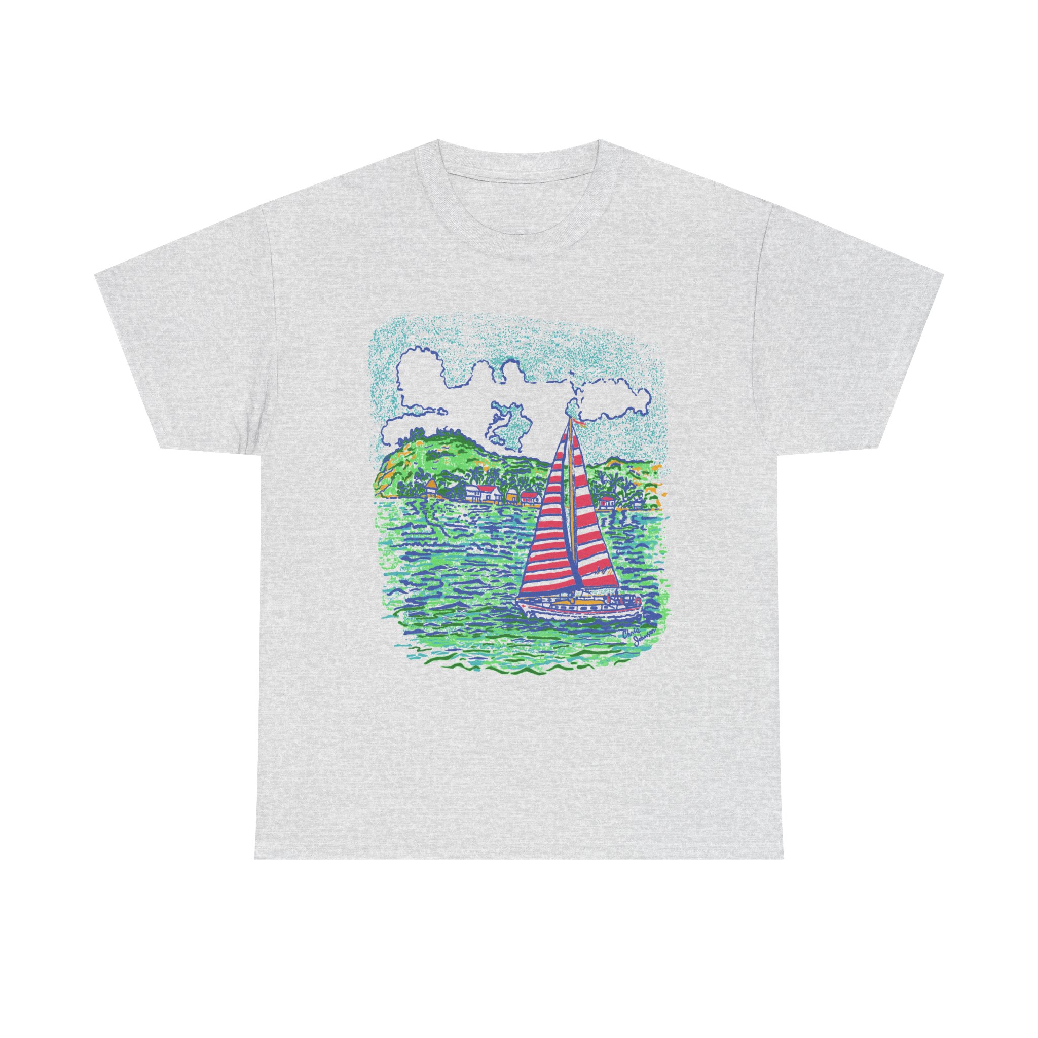 Caribbean Sailboat in the Wind -Gildan 5000 - Unisex Heavy Cotton Tee - Image 12