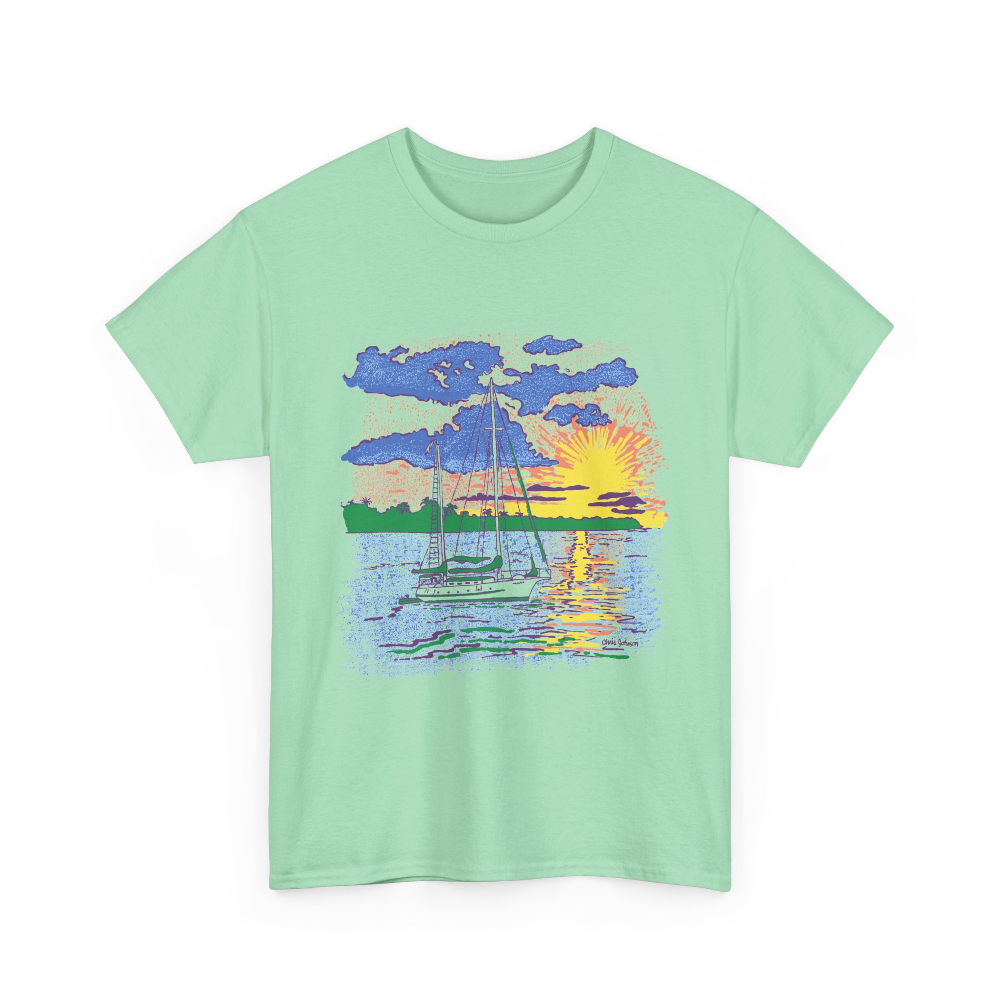Ketch Sailboat at Sunset -Gildan 5000 - Unisex Heavy Cotton T-Shirt - Image 14