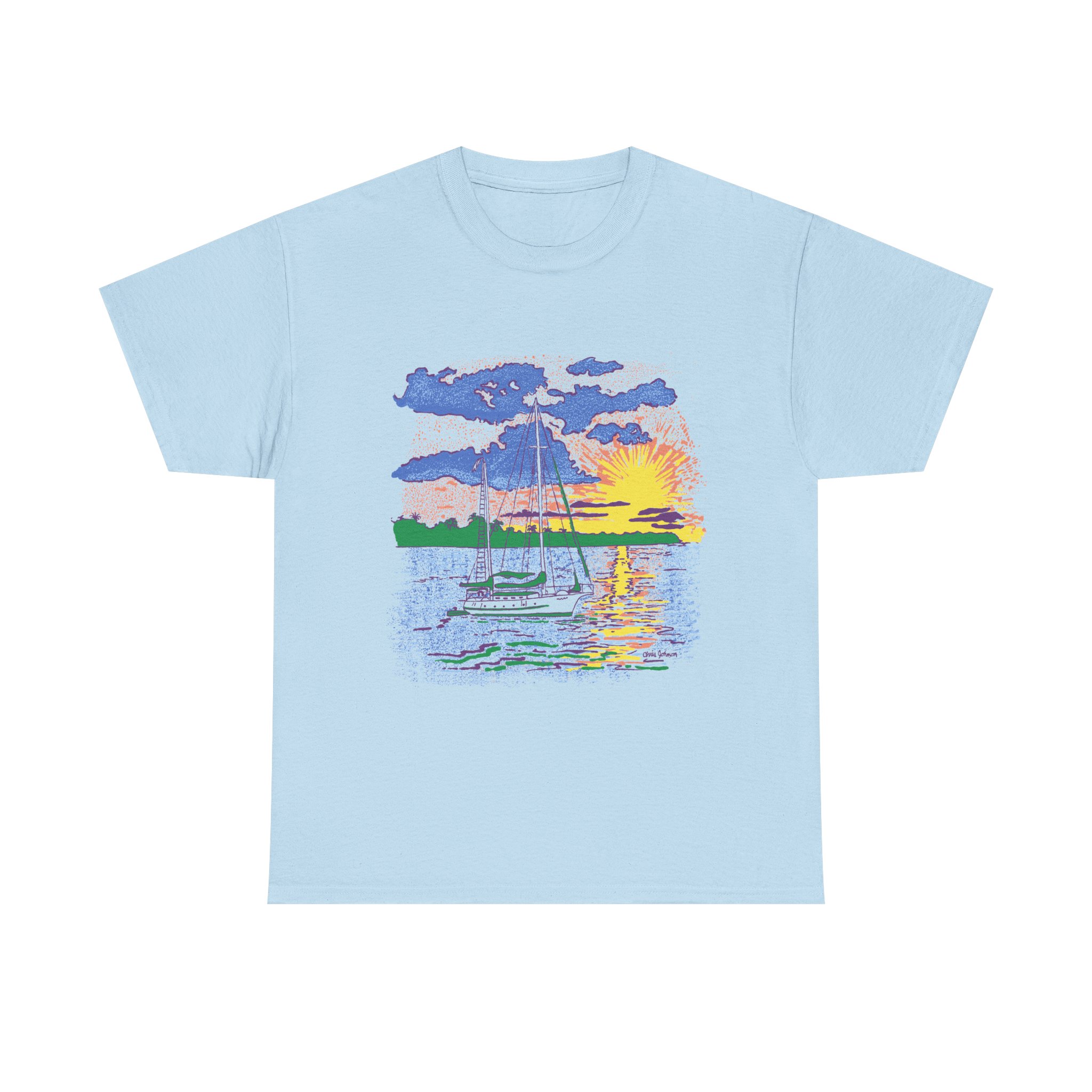 Ketch Sailboat at Sunset -Gildan 5000 - Unisex Heavy Cotton T-Shirt - Image 16