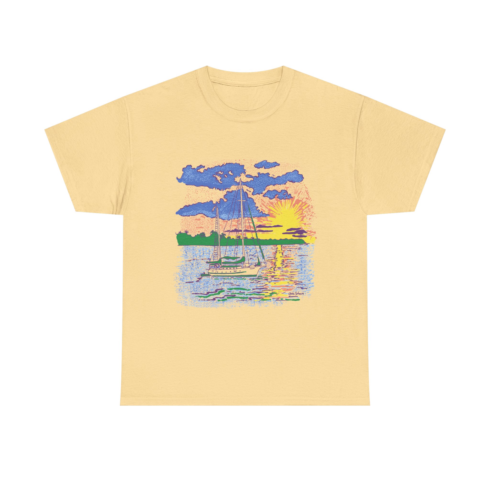 Ketch Sailboat at Sunset -Gildan 5000 - Unisex Heavy Cotton T-Shirt - Image 8