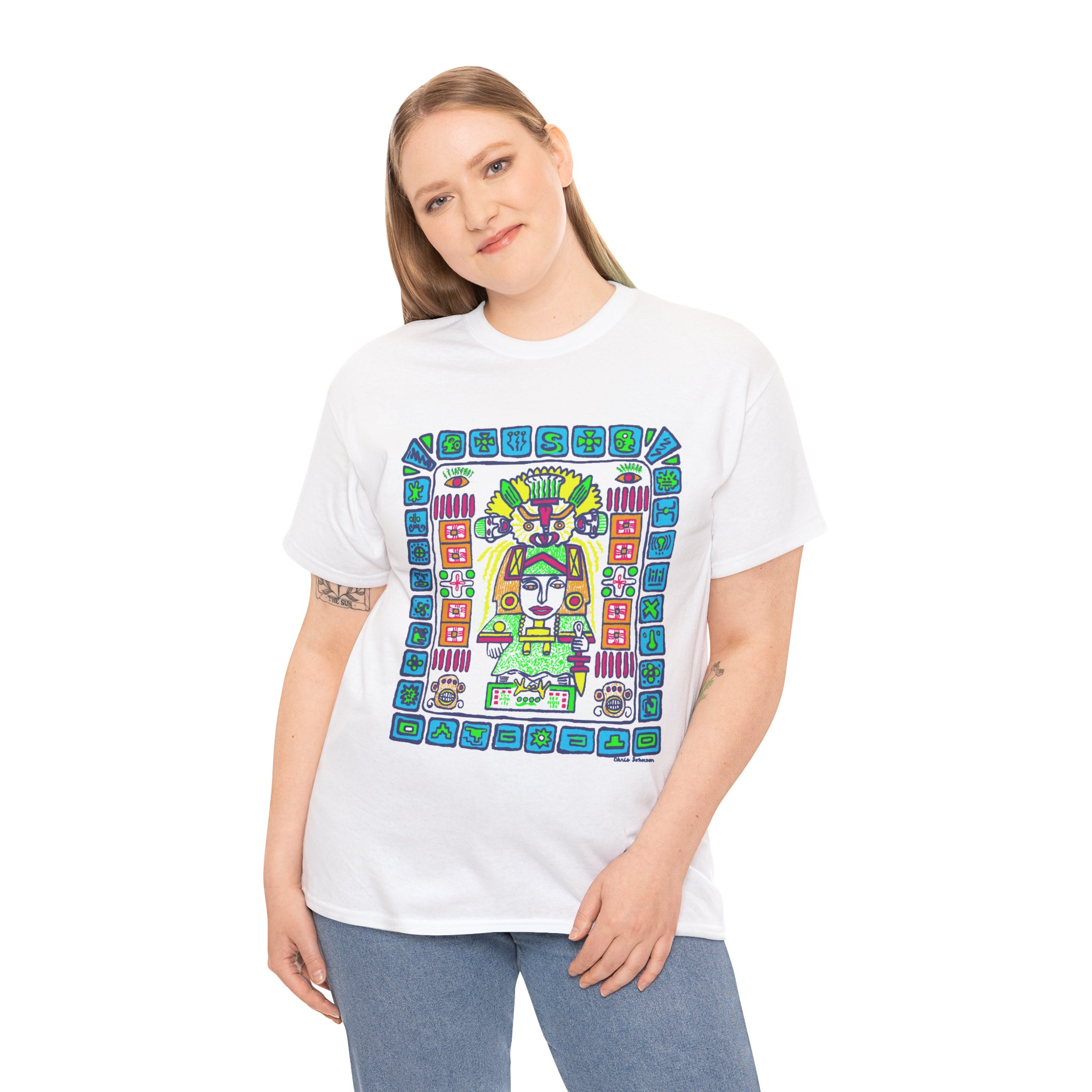 Mayan Protector Glyph - Gildan 5000 - Unisex Heavy Cotton T-Shirt - Image 4