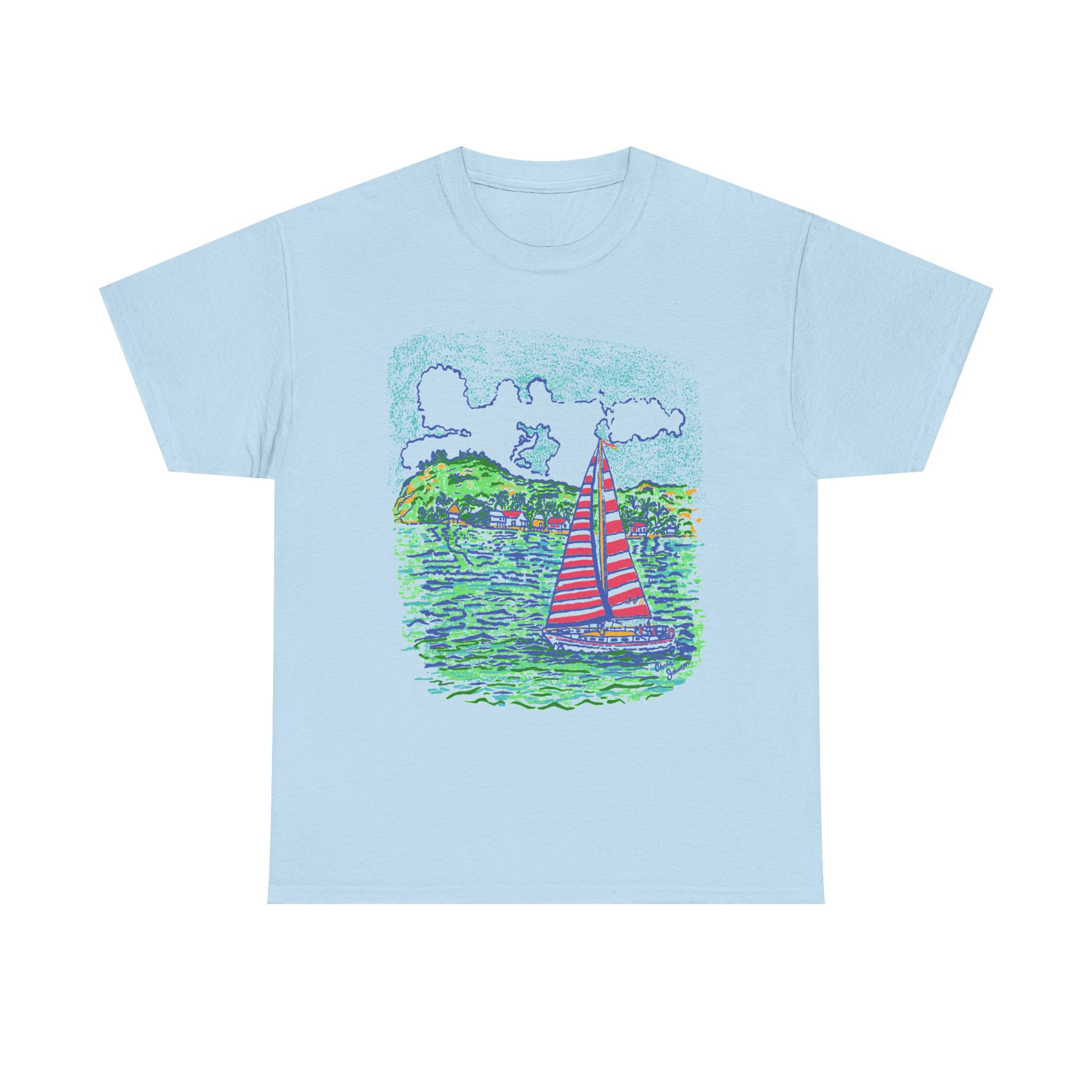 Caribbean Sailboat in the Wind -Gildan 5000 - Unisex Heavy Cotton Tee - Image 11