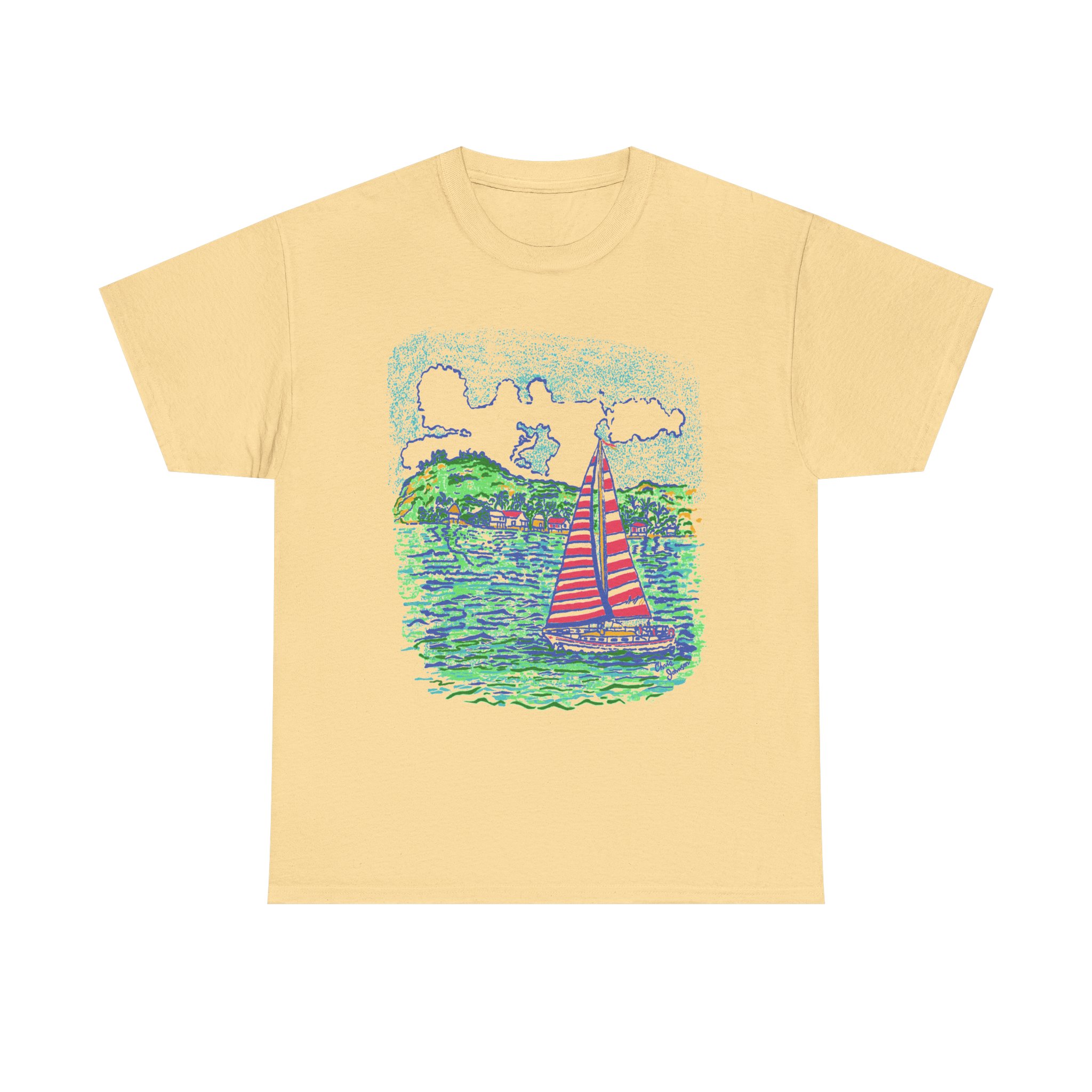 Caribbean Sailboat in the Wind -Gildan 5000 - Unisex Heavy Cotton Tee - Image 10